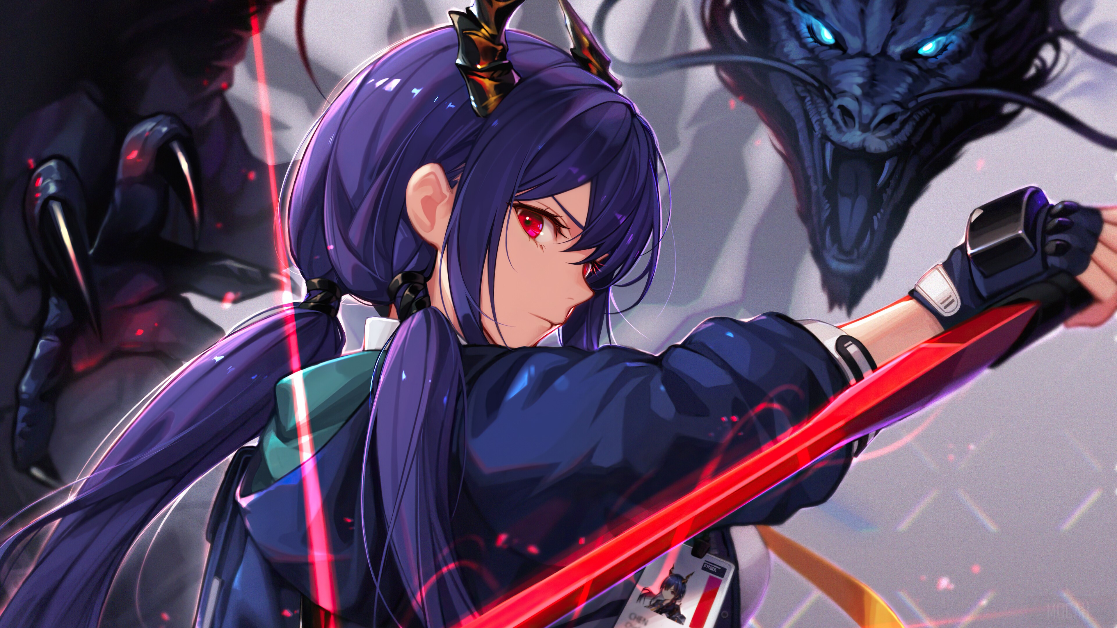 Arknights Anime Girl with Sword and Dragon 4K HD Wallpaper