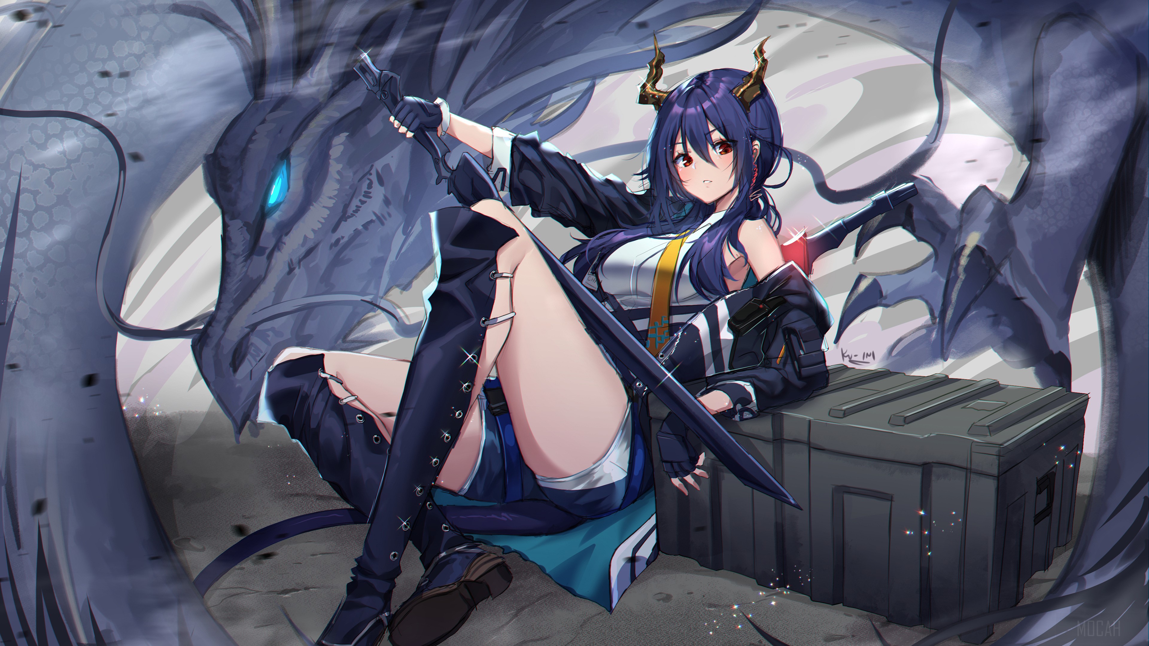 Chen from Arknights with a dragon HD Wallpaper