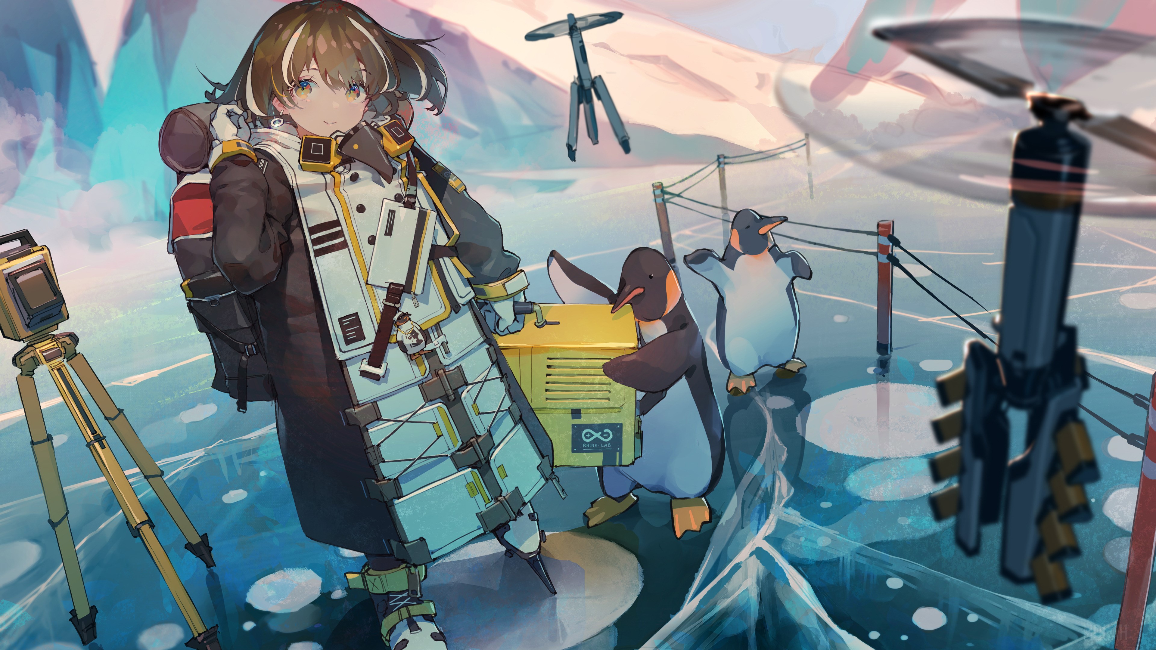 Magallan from Arknights with penguins in Antarctica HD Wallpaper