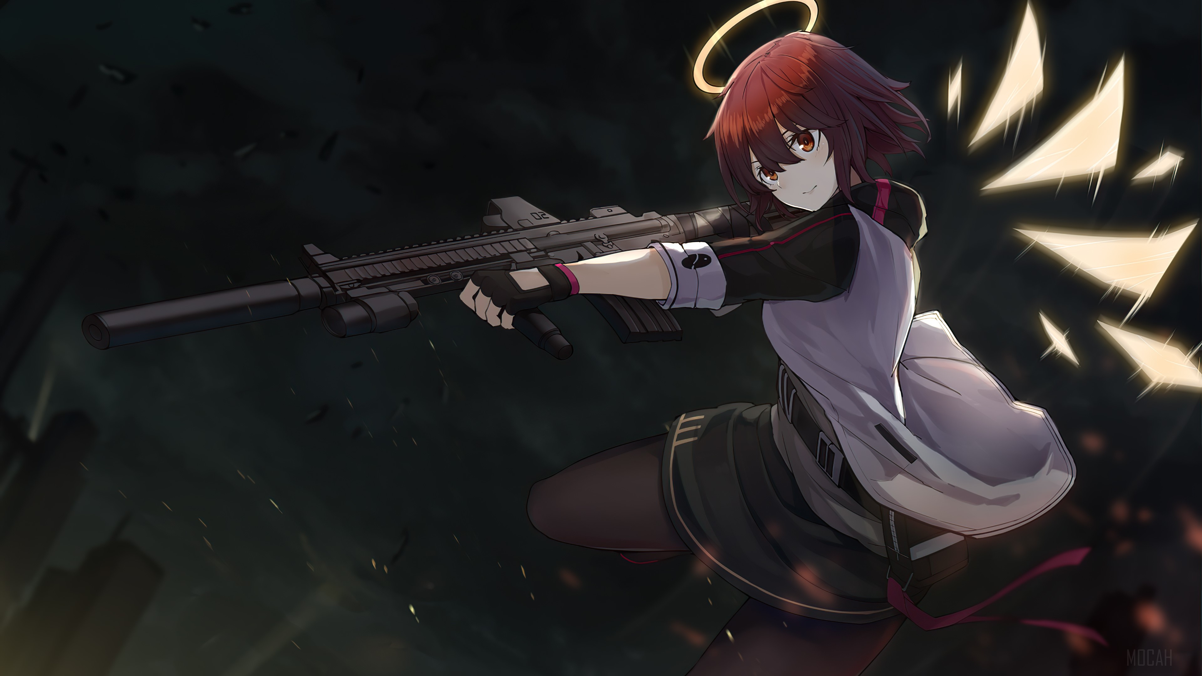 Exusiai from Arknights holding a rifle HD Wallpaper