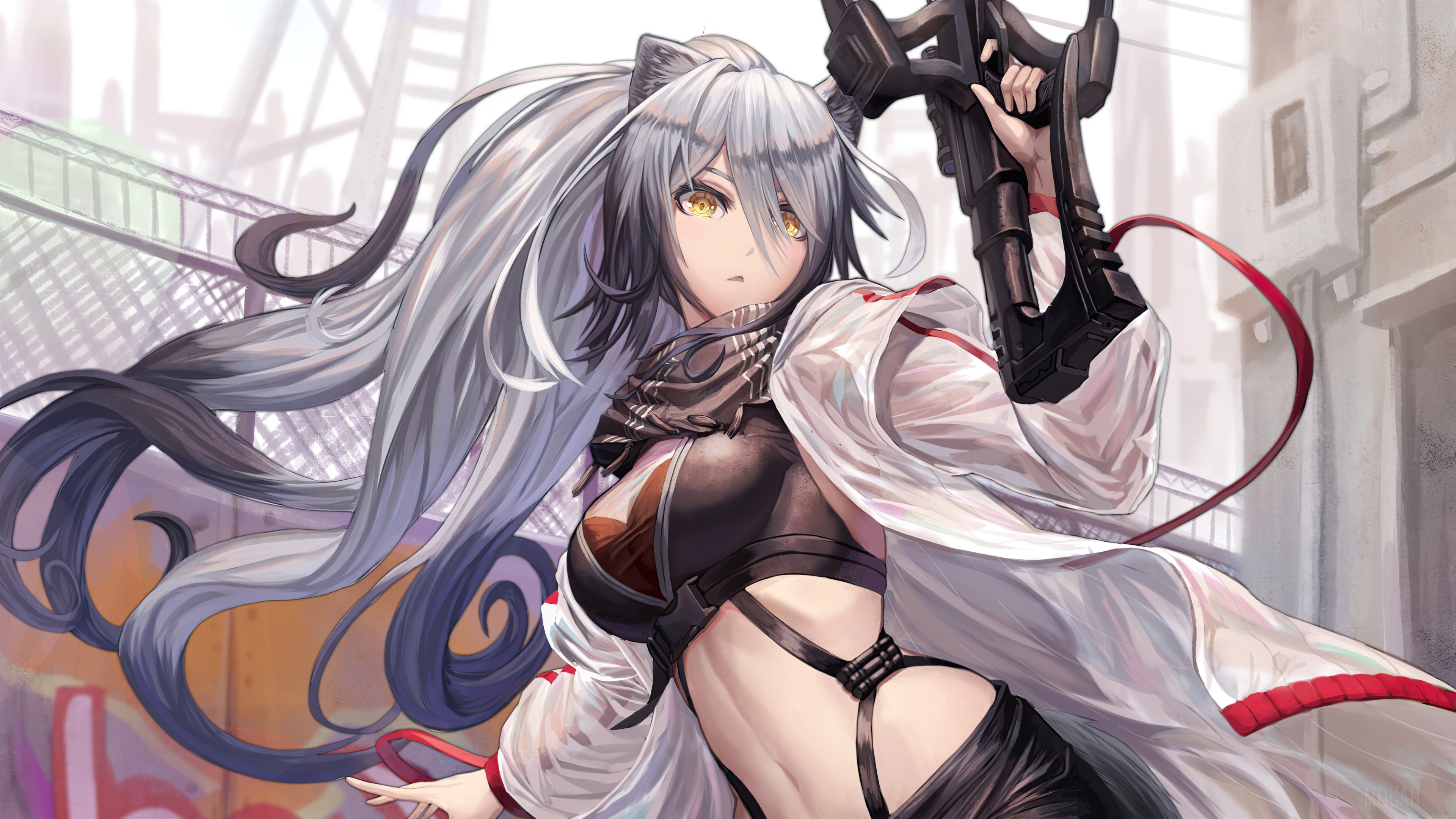 Schwarz from Arknights with a gun HD Wallpaper