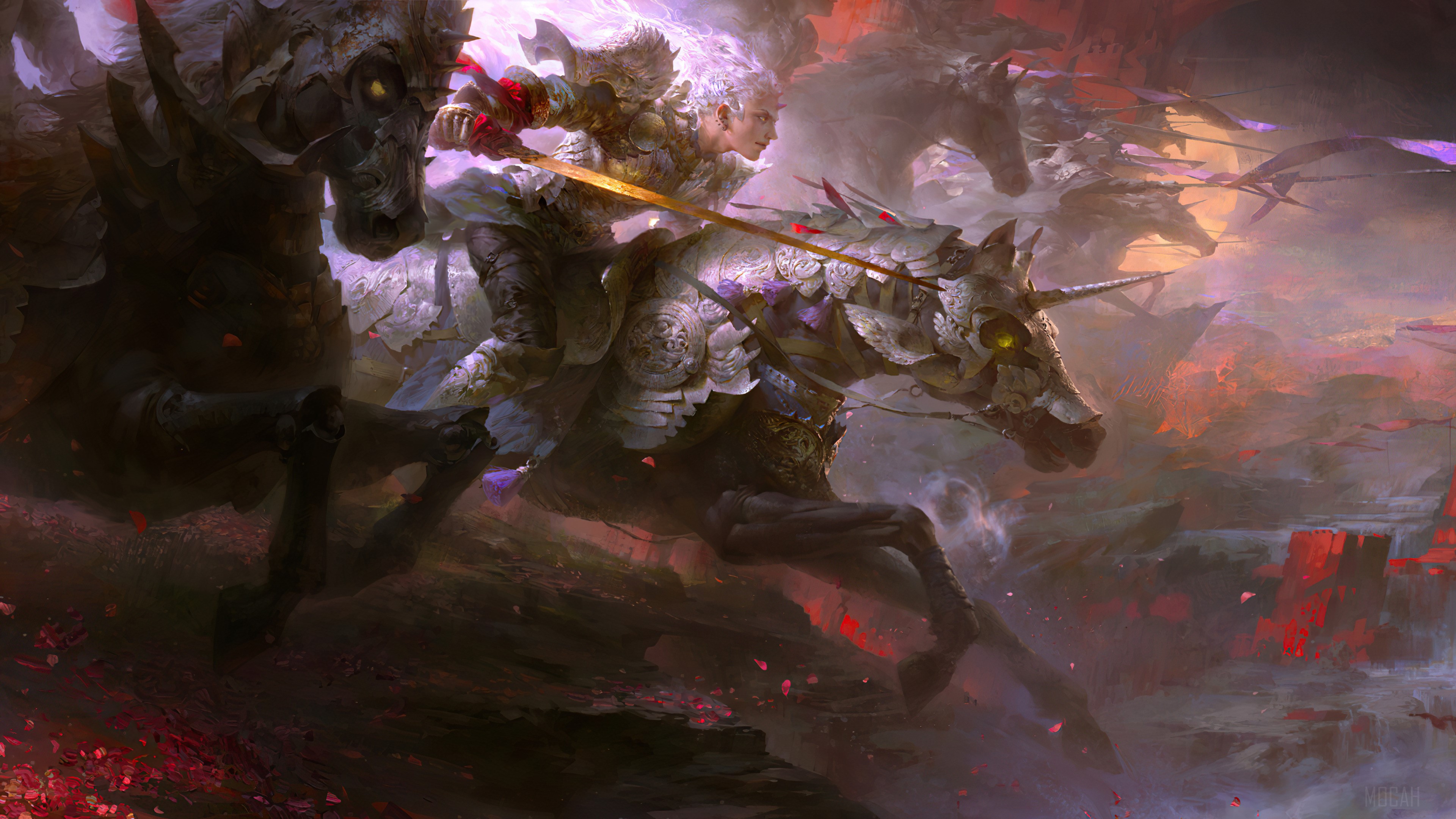 Fantasy Warriors on Armored Horses 4K HD Wallpaper