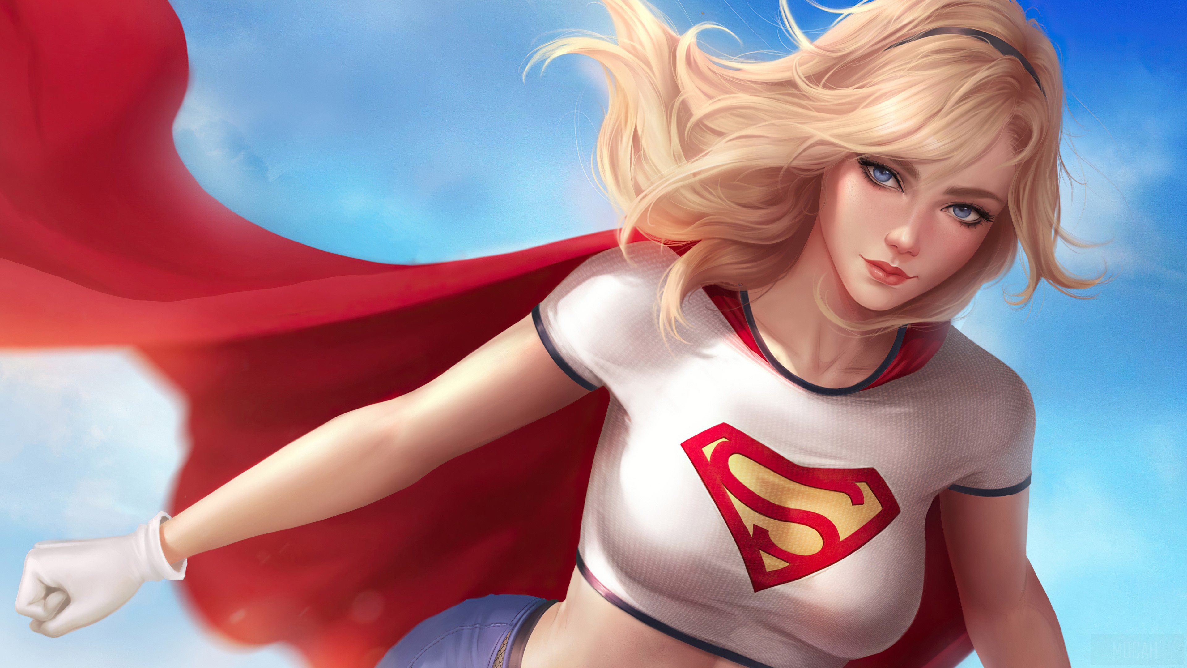 Supergirl from DC Comics flying in the sky HD Wallpaper