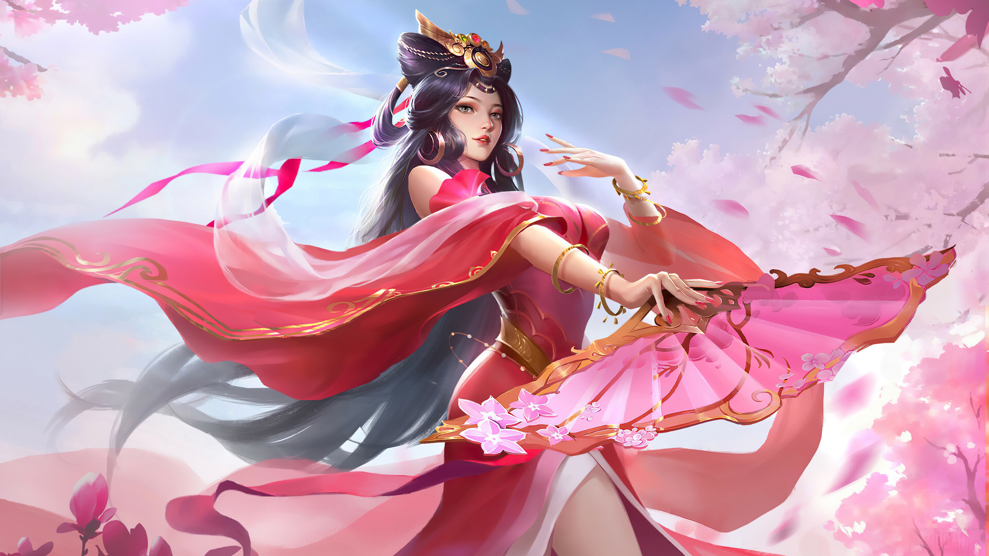 Beautiful Fantasy Girl in Pink Dress 4K HD Wallpaper