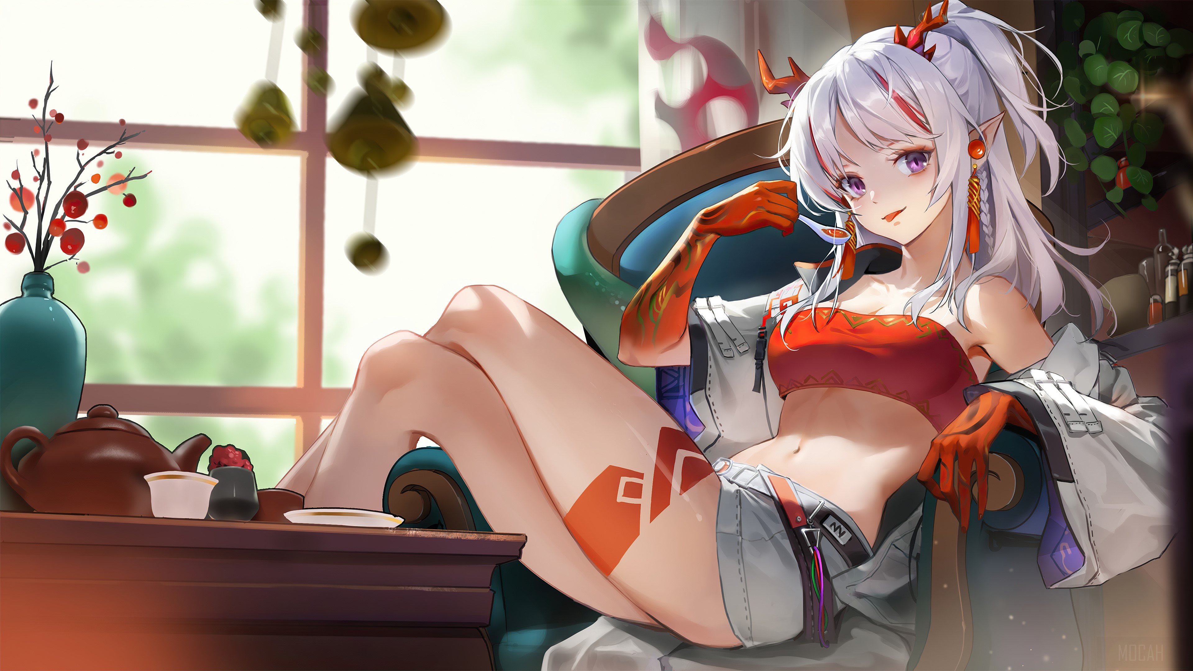 Nian from Arknights in Relaxed Pose 4K HD Wallpaper