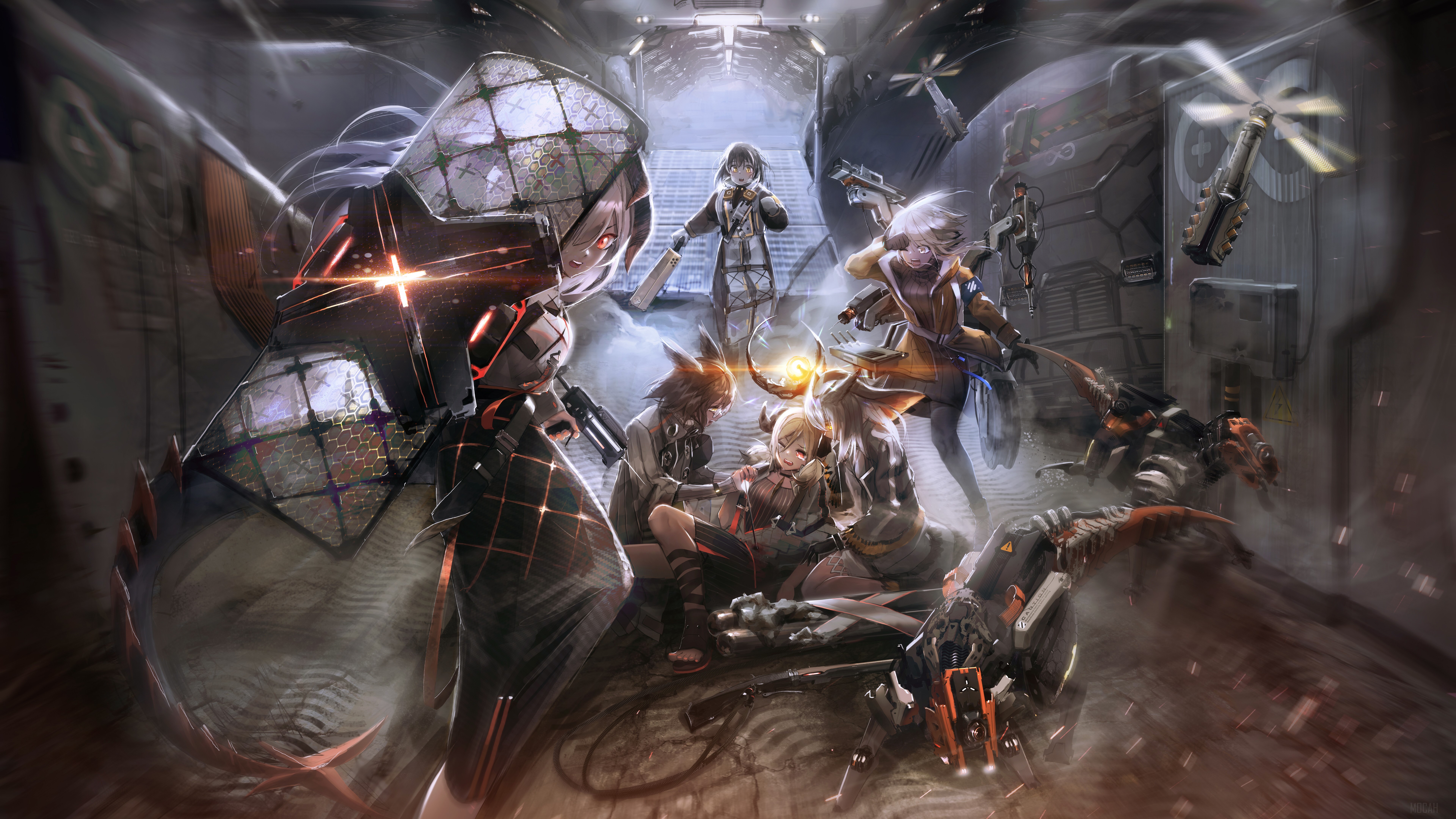 Arknights characters in a futuristic setting HD Wallpaper
