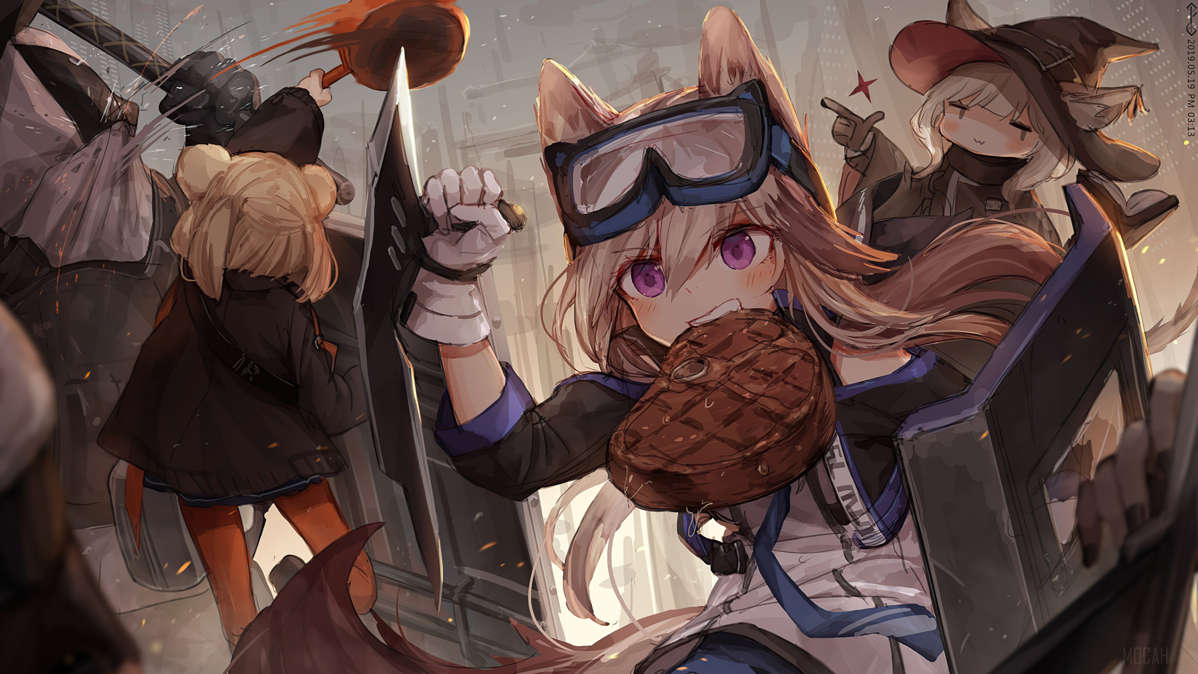 Cardigan from Arknights eating a steak HD Wallpaper