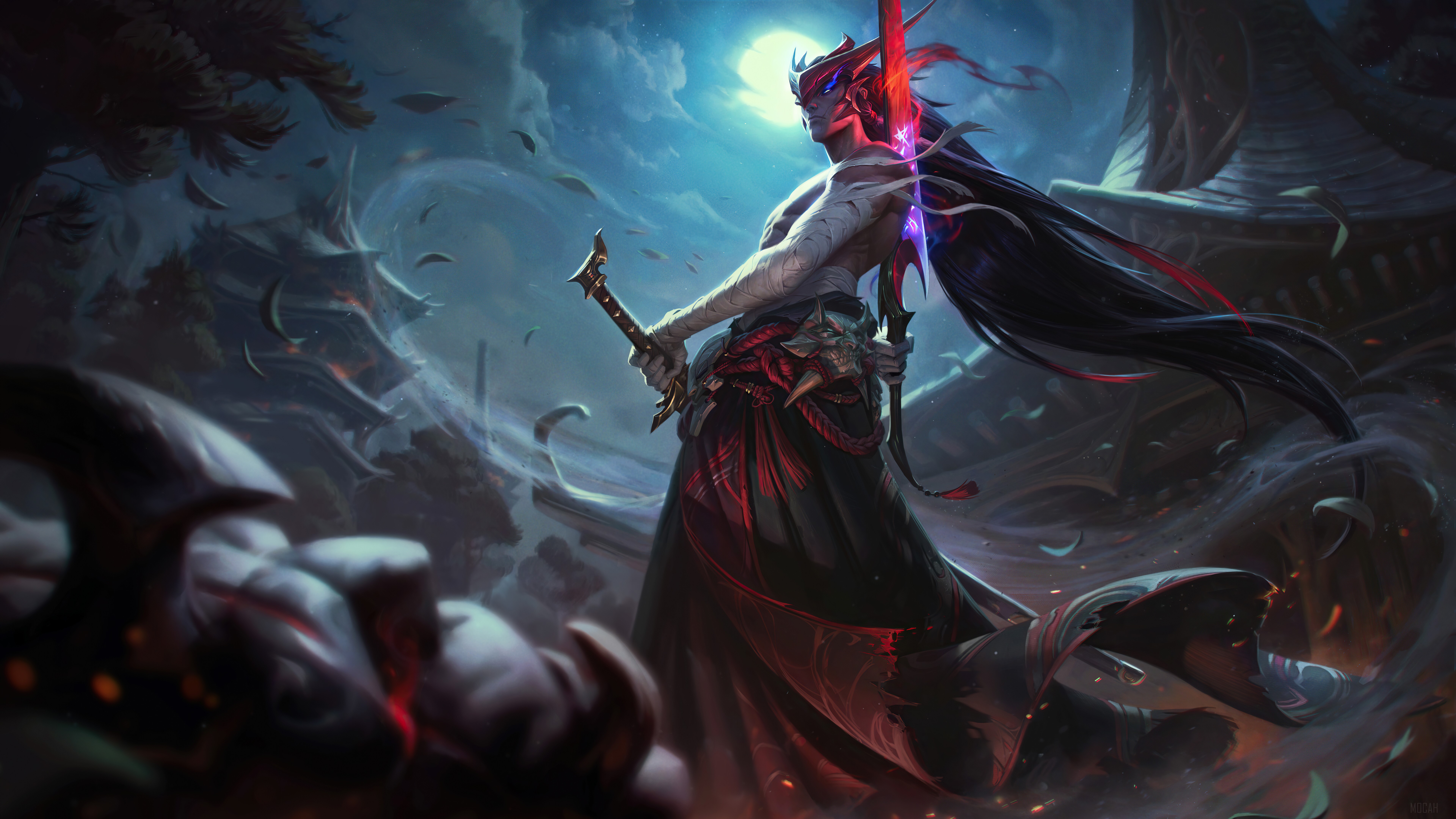 Yone from League of Legends with Glowing Sword 4K HD Wallpaper