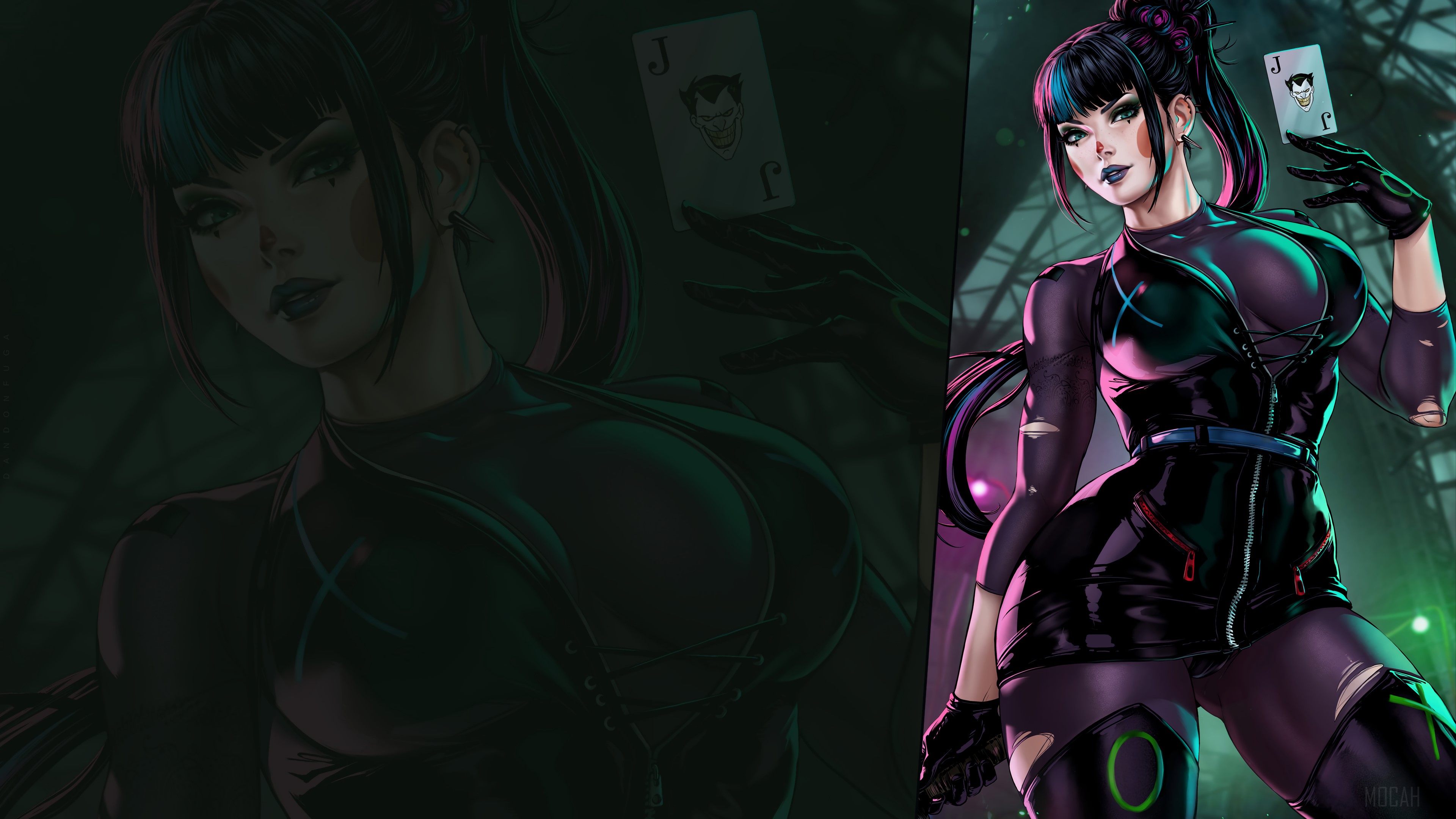 Punchline from DC Comics holding a Joker card HD Wallpaper