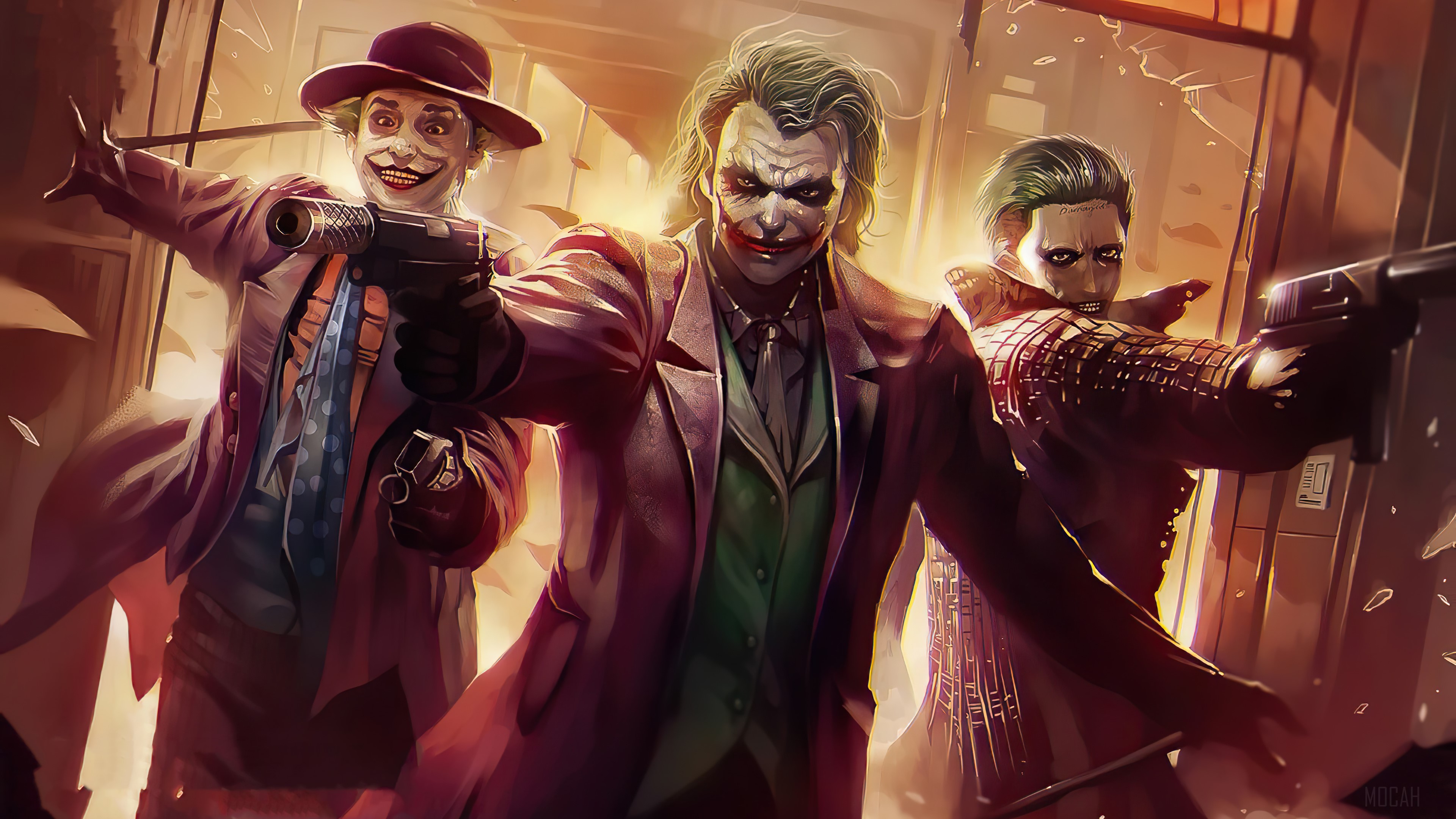 Three Jokers with guns HD Wallpaper
