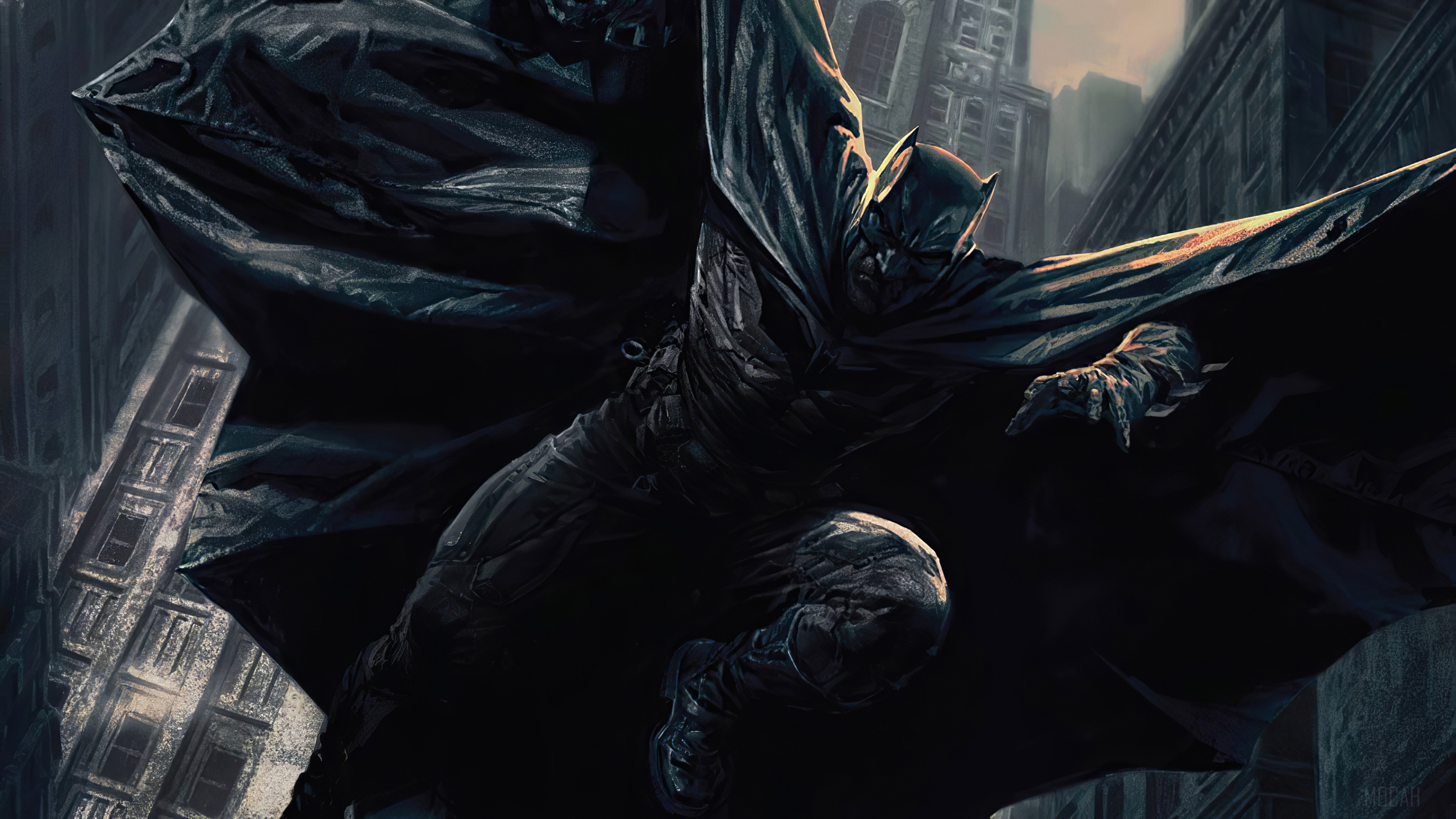 Batman from DC Comics in a dark city HD Wallpaper
