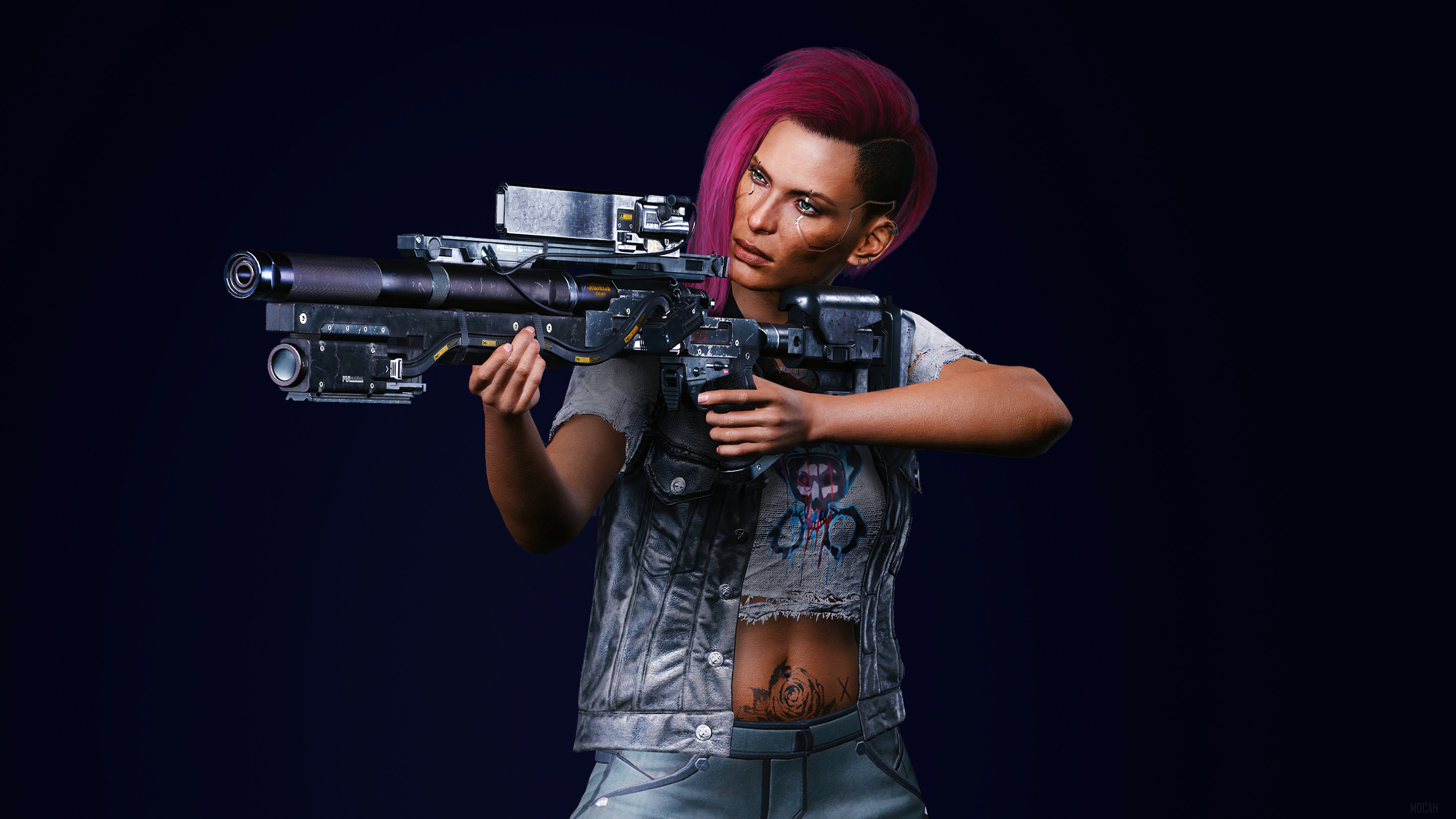 V from Cyberpunk 2077 holding a weapon 4K HD Wallpaper