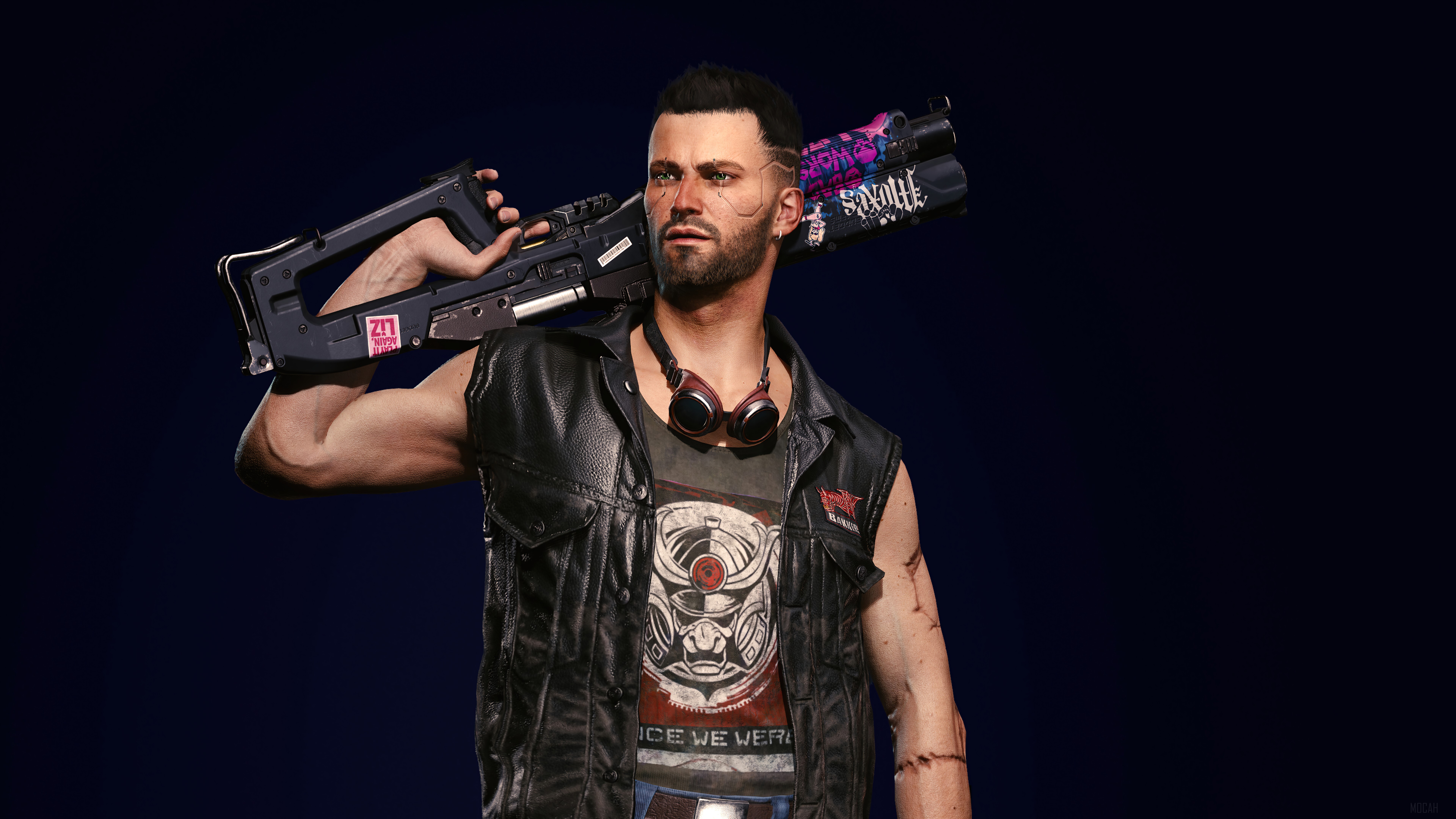 V from Cyberpunk 2077 holding a gun HD Wallpaper
