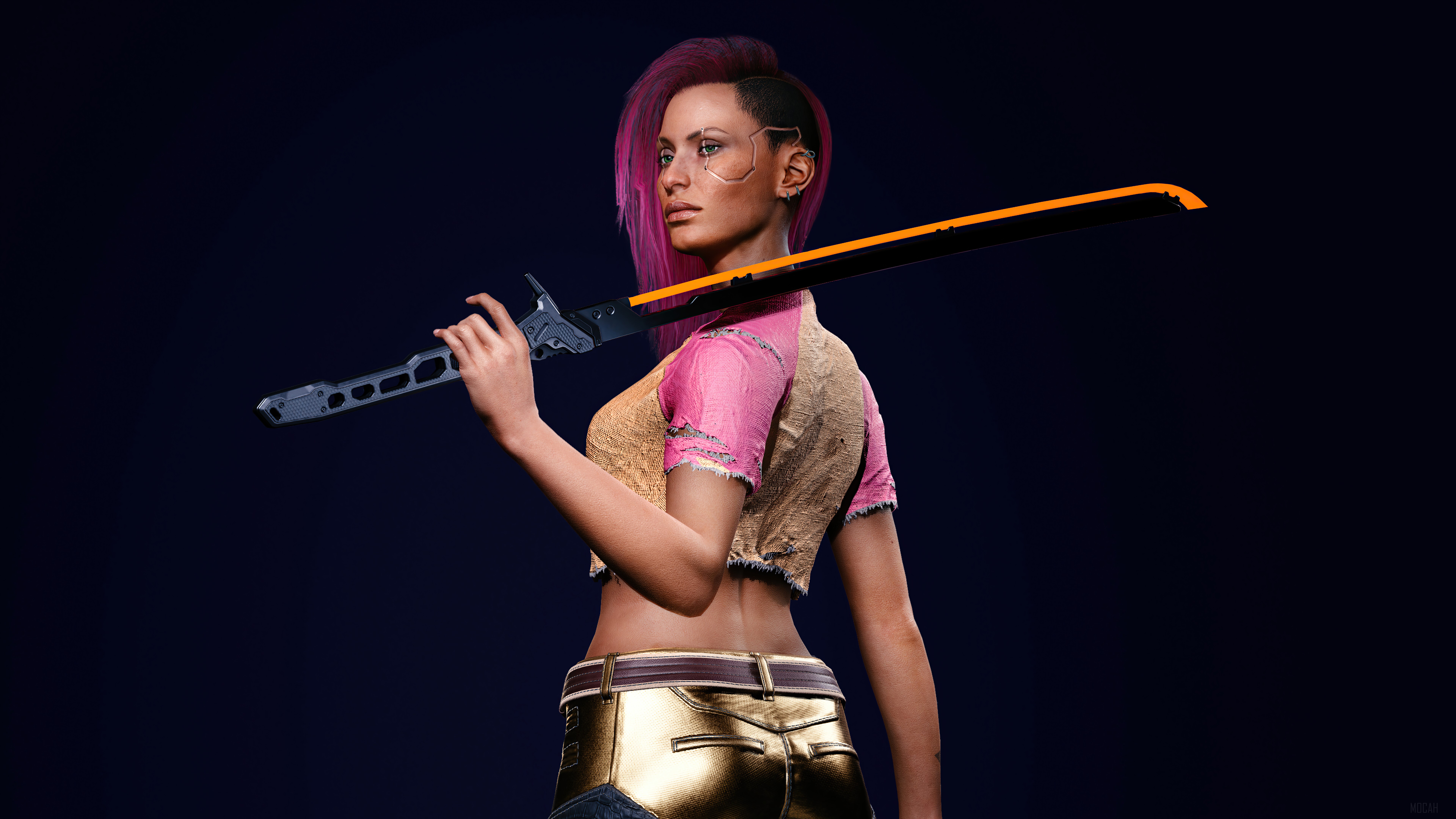 V from Cyberpunk 2077 with a Katana 4K HD Wallpaper