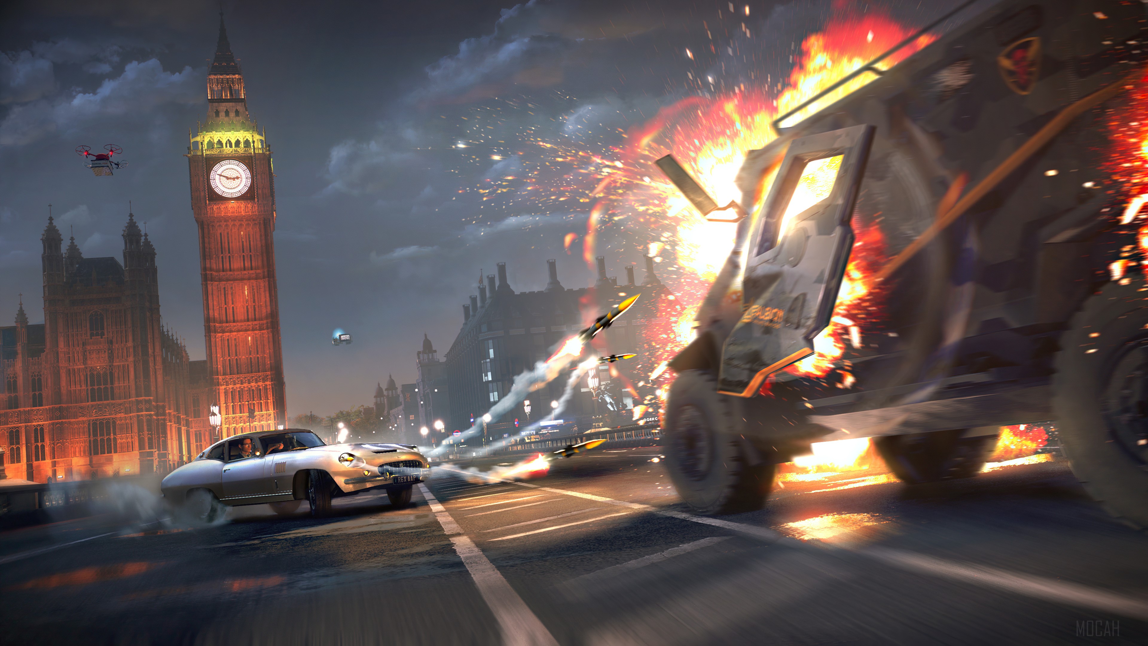 Watch Dogs Legion: Spy Car Explosion in London 4K HD Wallpaper