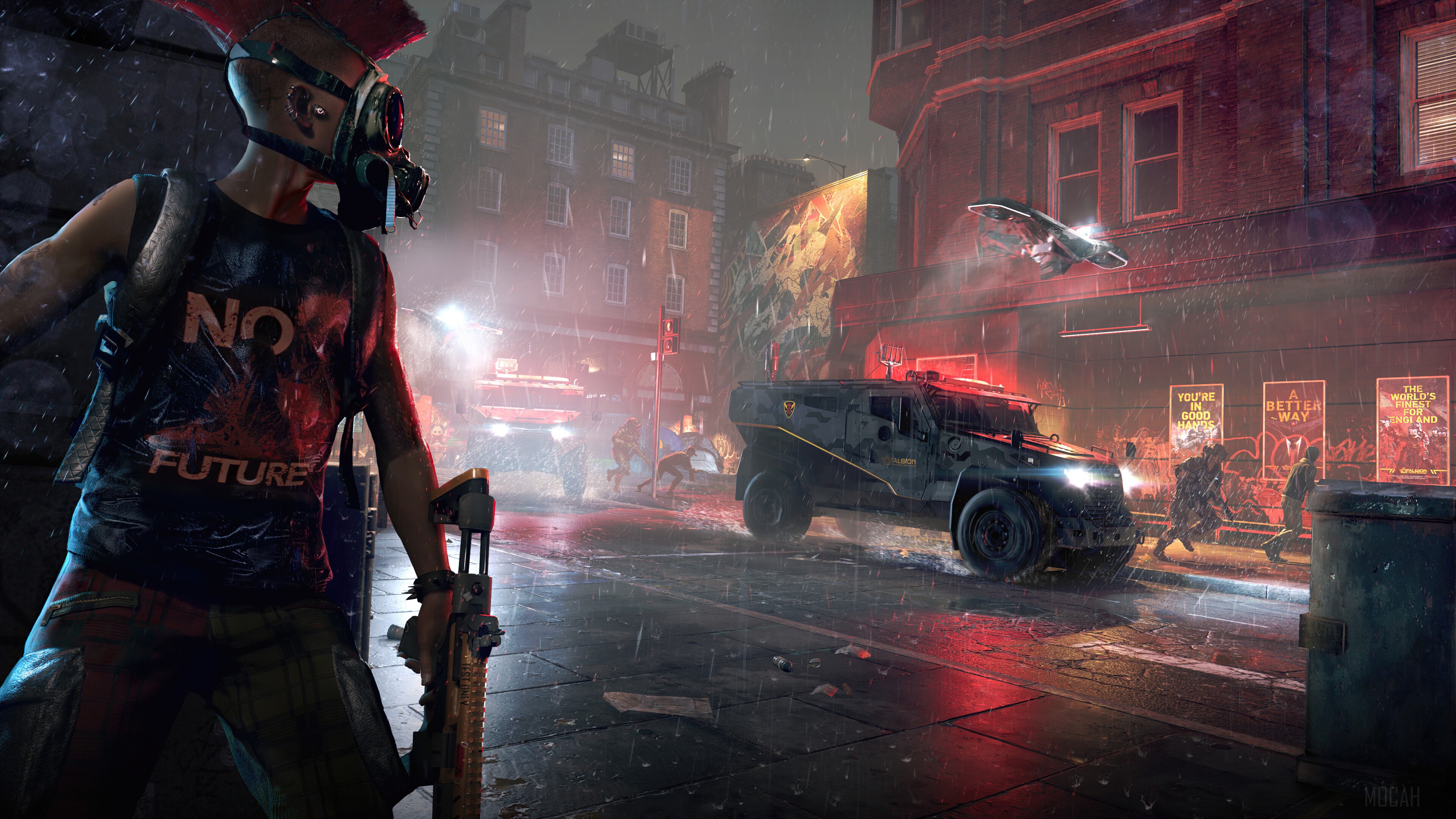 Anarchist with gas mask and rifle in Watch Dogs Legion 4K HD Wallpaper