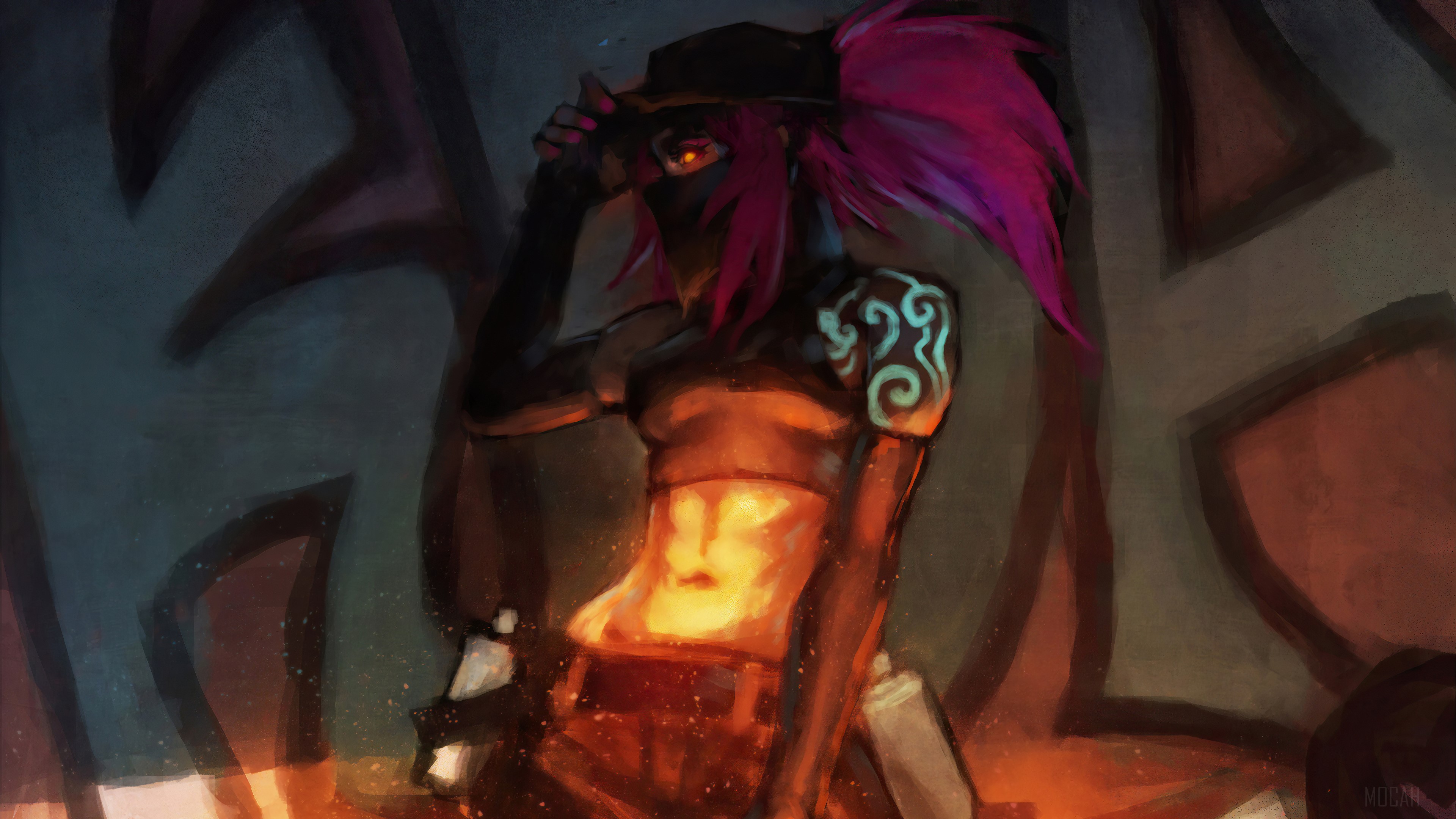 Akali from League of Legends with graffiti HD Wallpaper