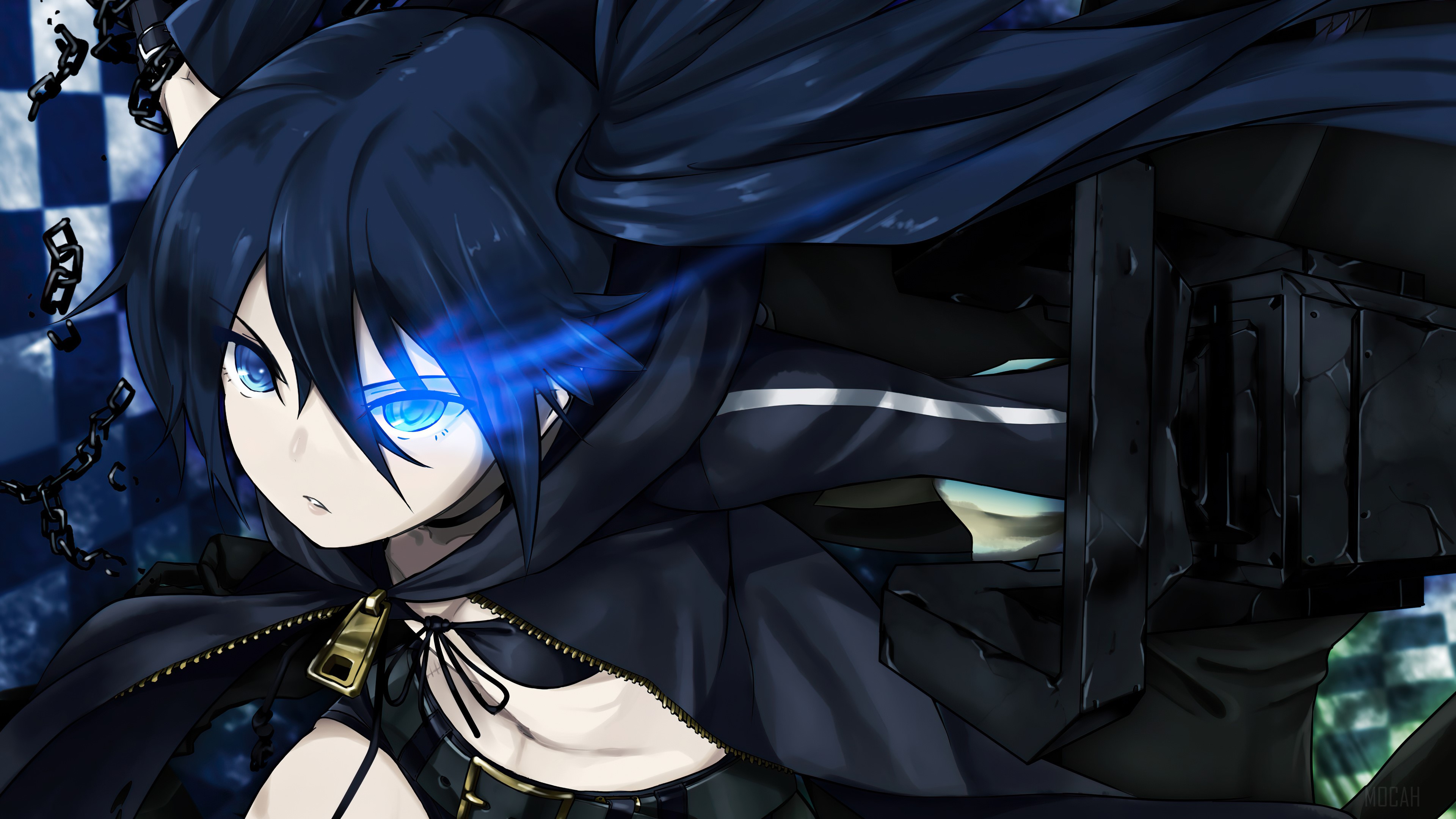 Black Rock Shooter Intense Blue-Eyed Action 4K HD Wallpaper