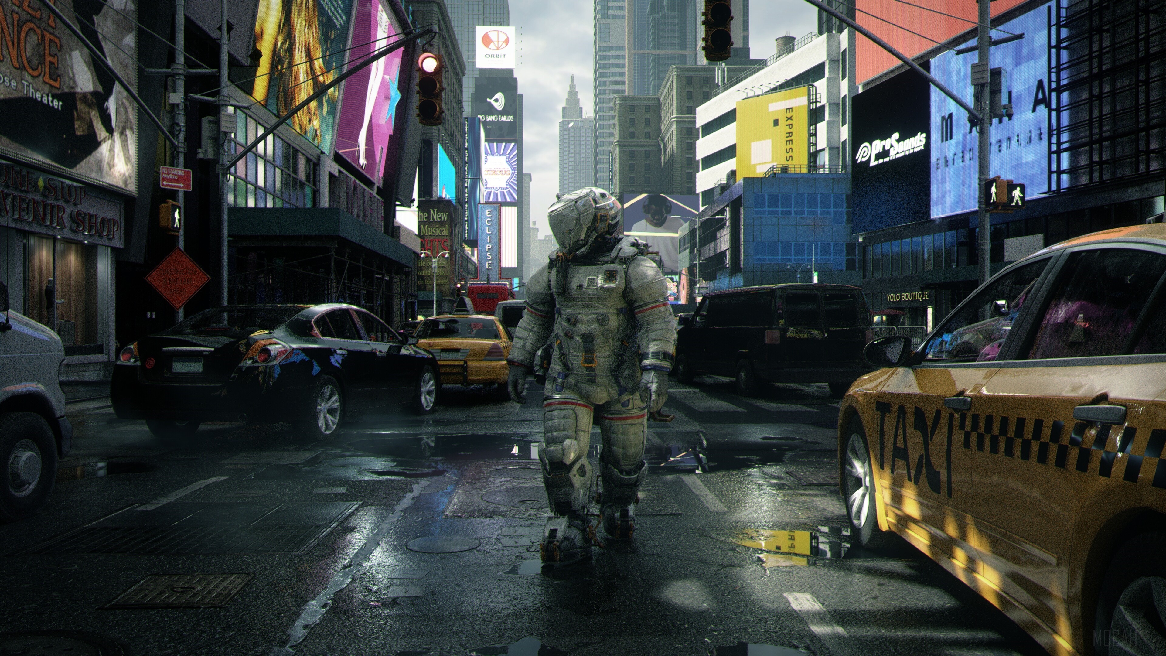 Astronaut in Times Square 4K HD Wallpaper