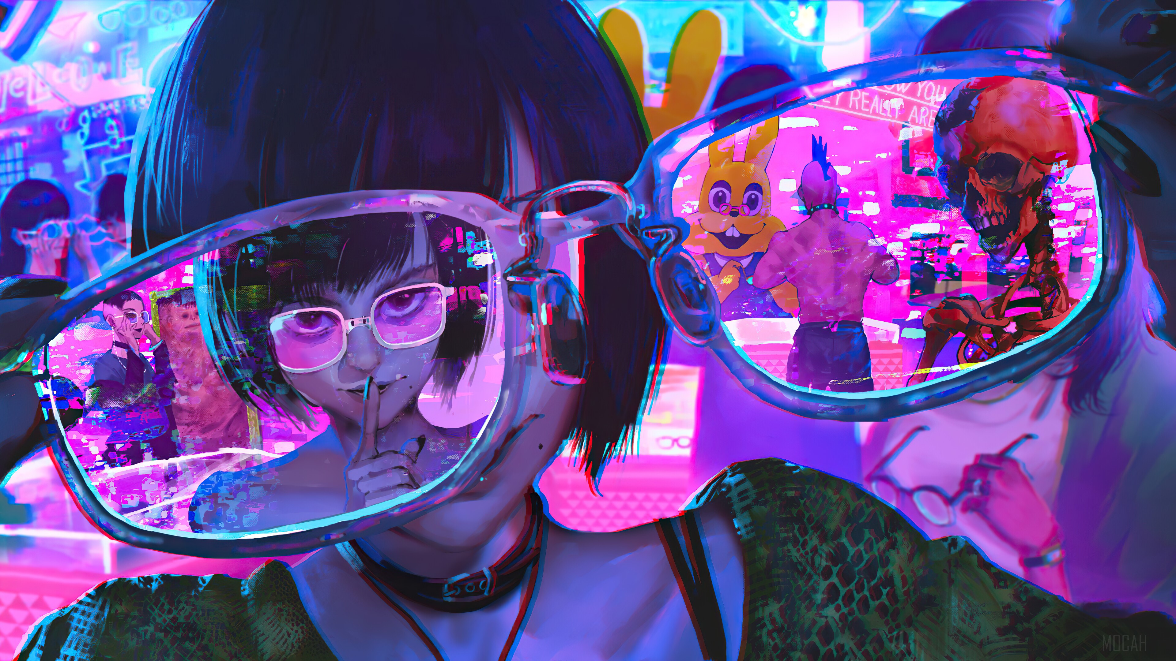 Cyberpunk Girl with Reflective Glasses 4K HD Wallpaper