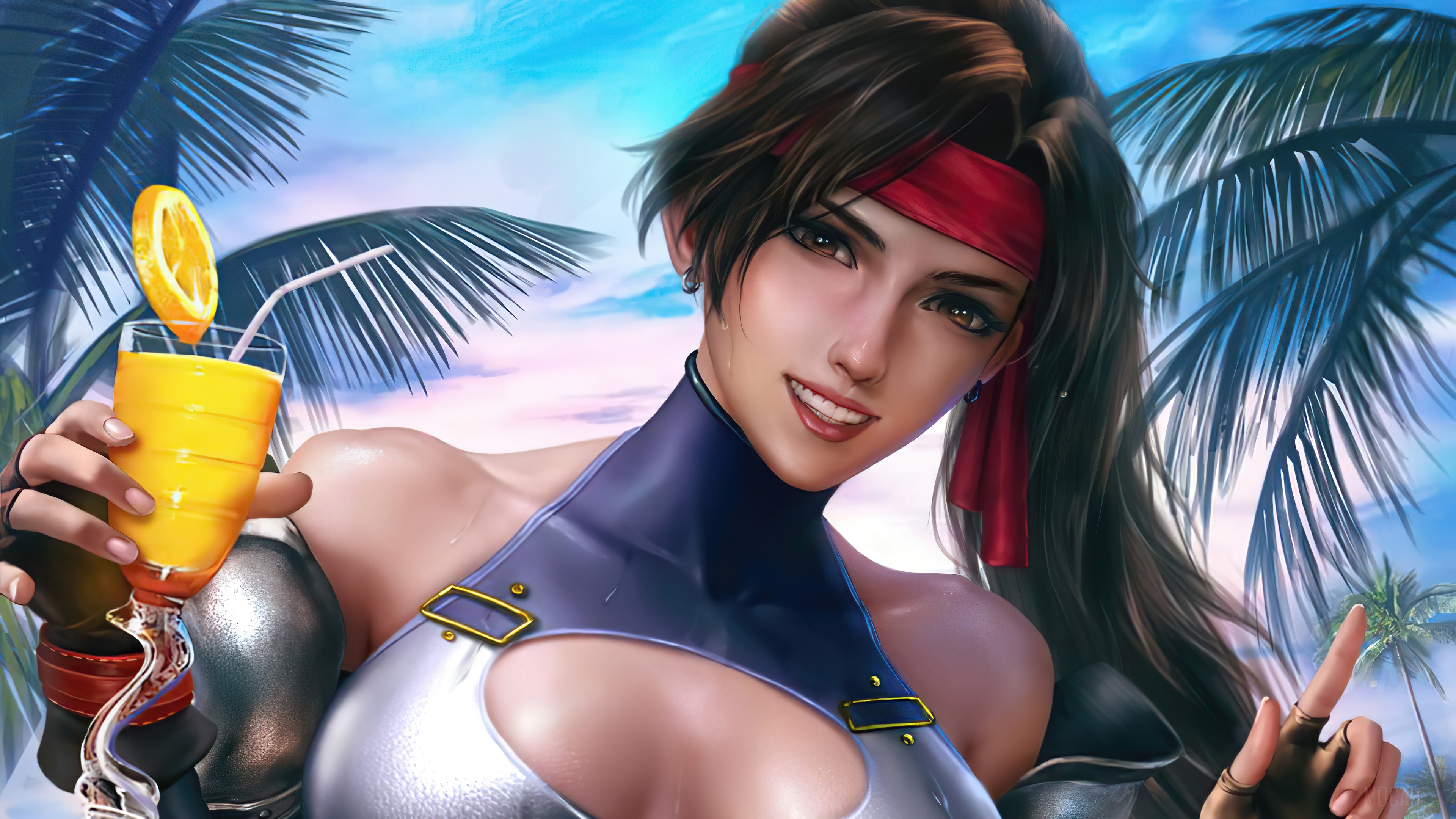 Jessie Rasberry from Final Fantasy VII Remake holding a drink HD Wallpaper