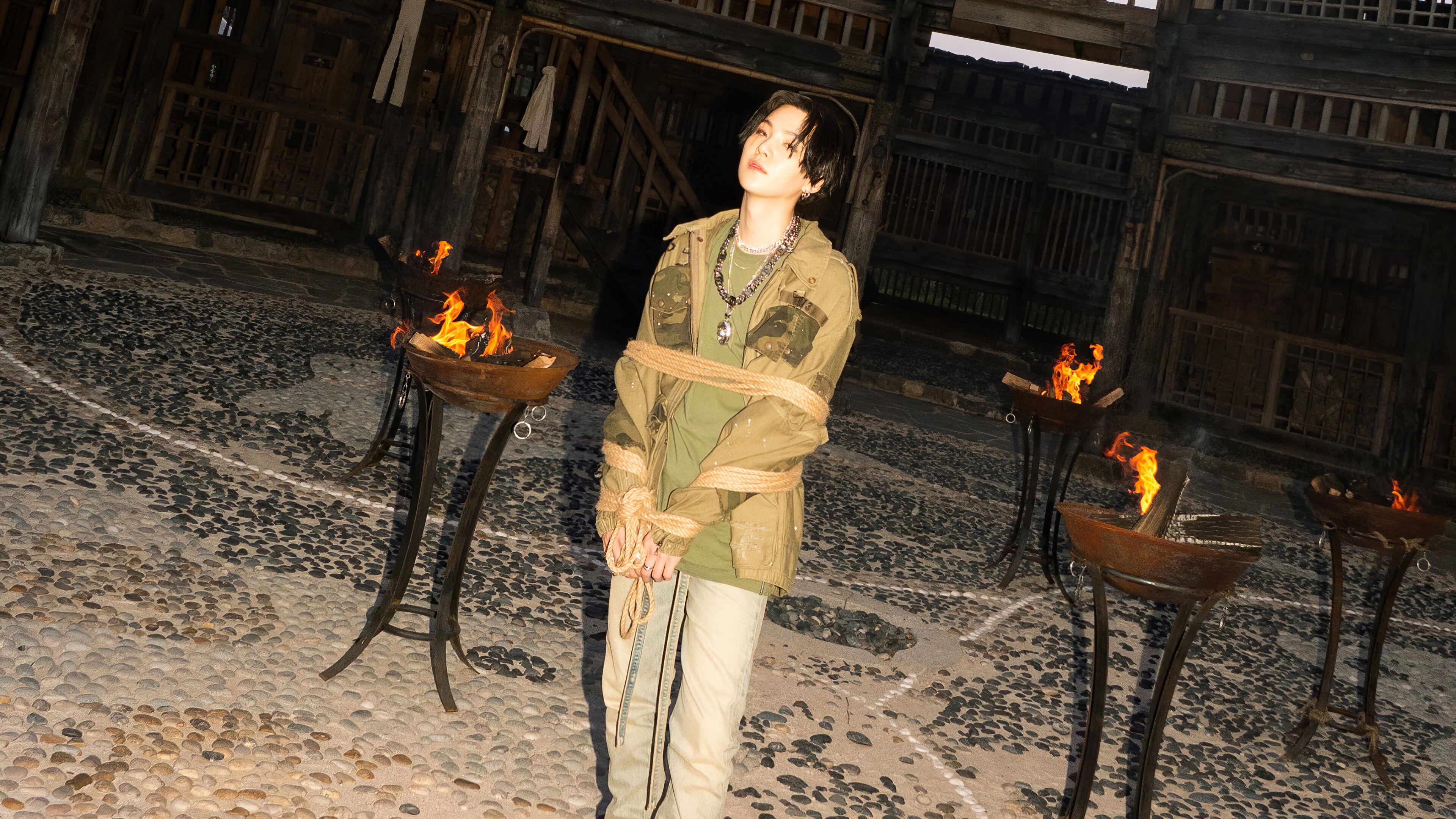 Agust D (Suga) tied up with fires in Daechwita 4K HD Wallpaper