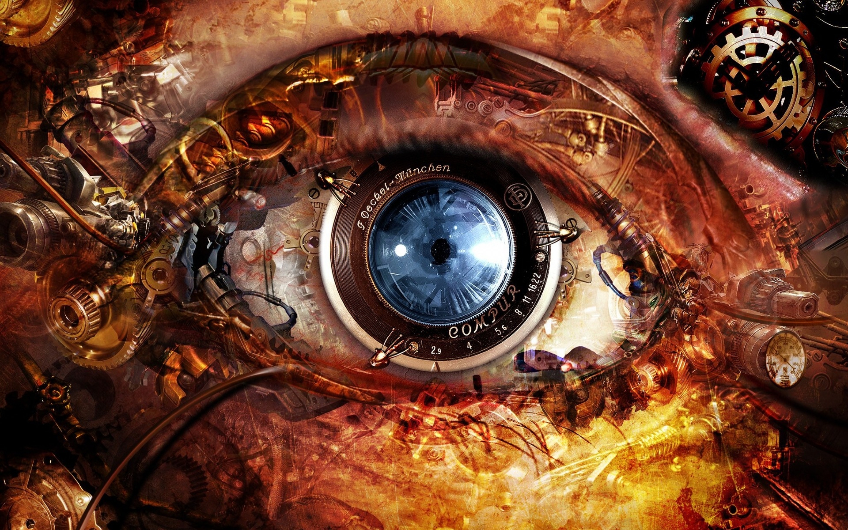 Steampunk mechanical eye with gears and clockwork HD Wallpaper