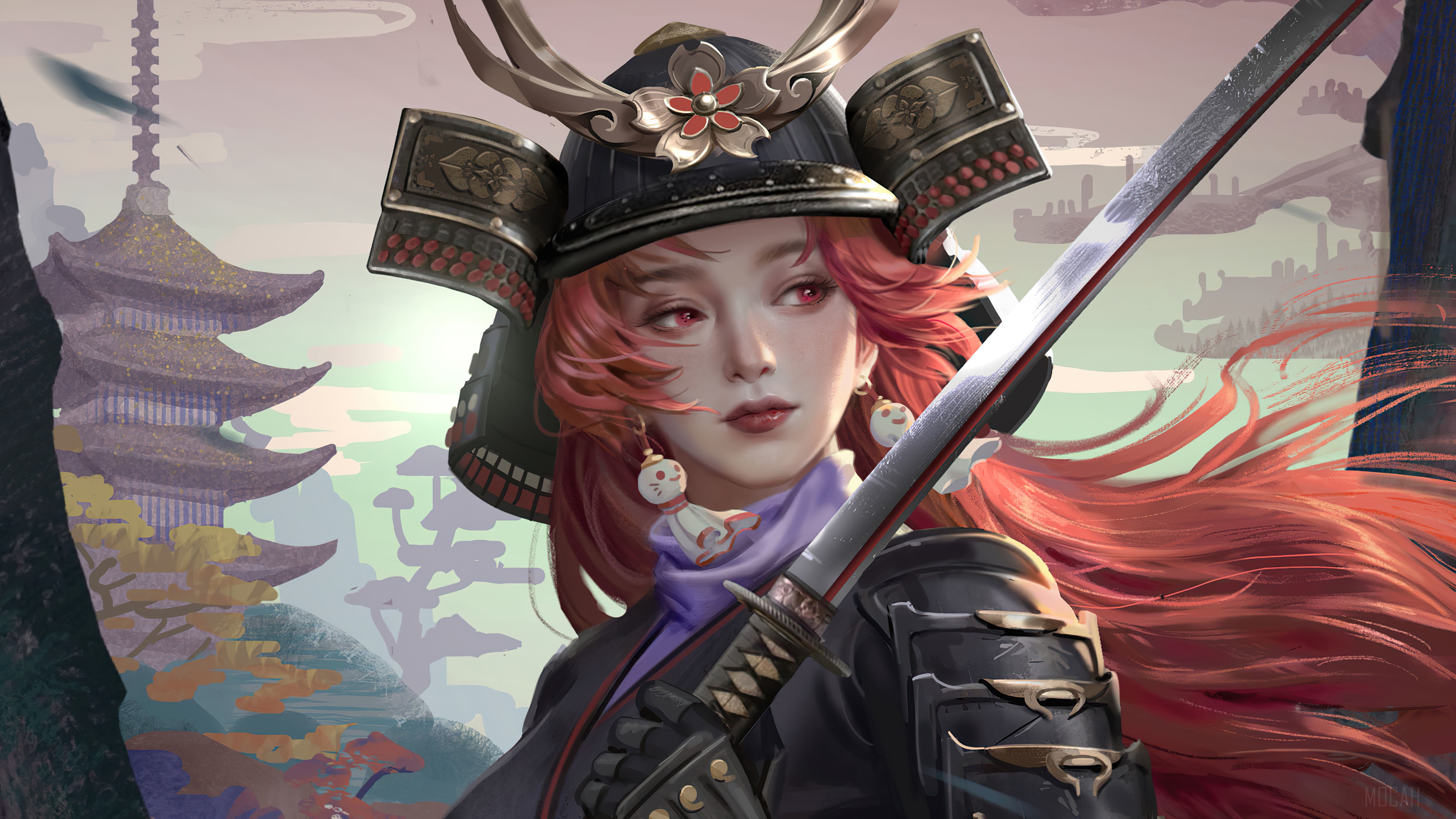 Beautiful Samurai Woman with Katana 4K HD Wallpaper