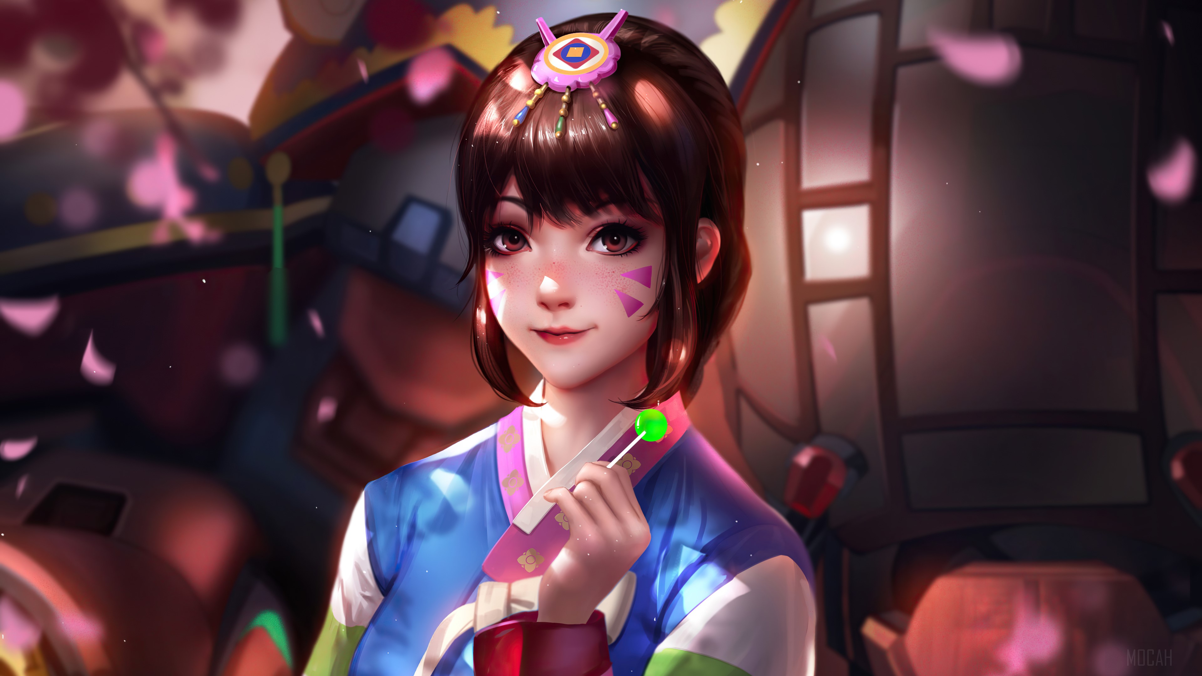 D.Va from Overwatch in traditional Korean attire HD Wallpaper