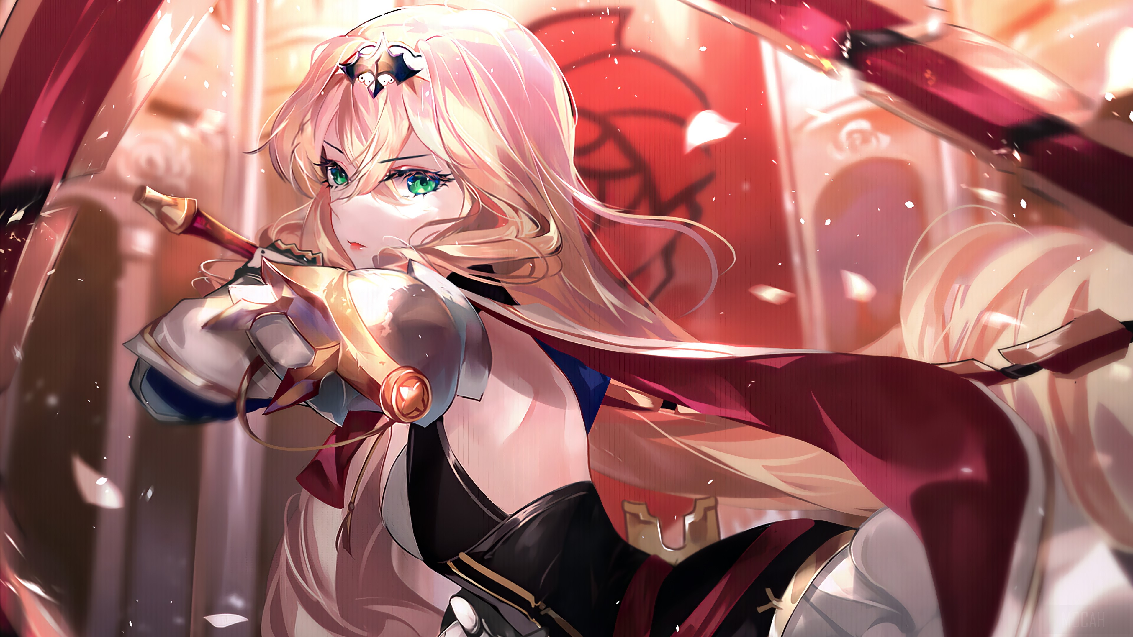 Fantasy Warrior Girl in Dynamic Battle Pose 4K HD Wallpaper