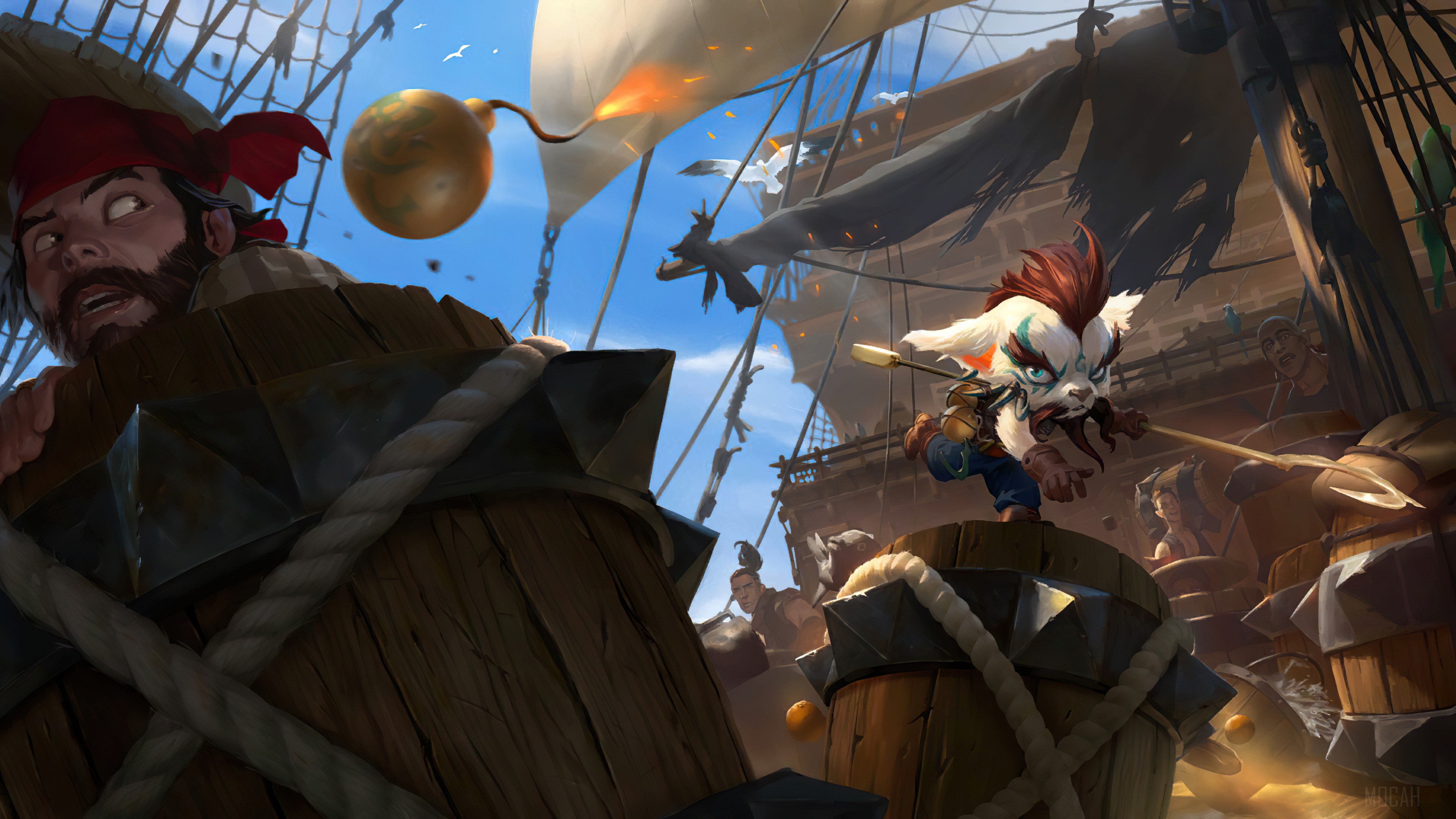 Tristana from Legends of Runeterra on a pirate ship HD Wallpaper