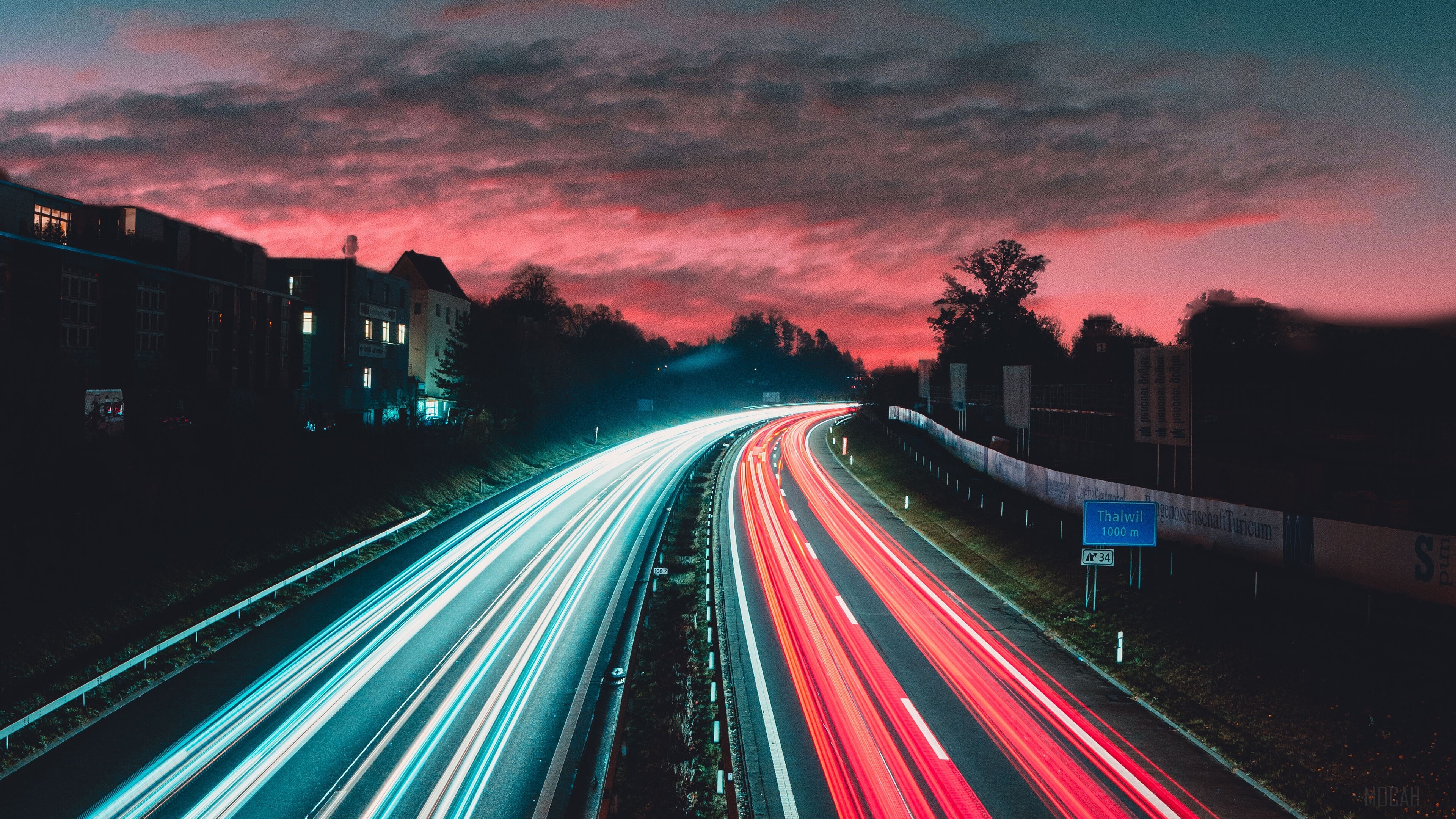 Long Exposure Highway at Sunset 4K HD Wallpaper
