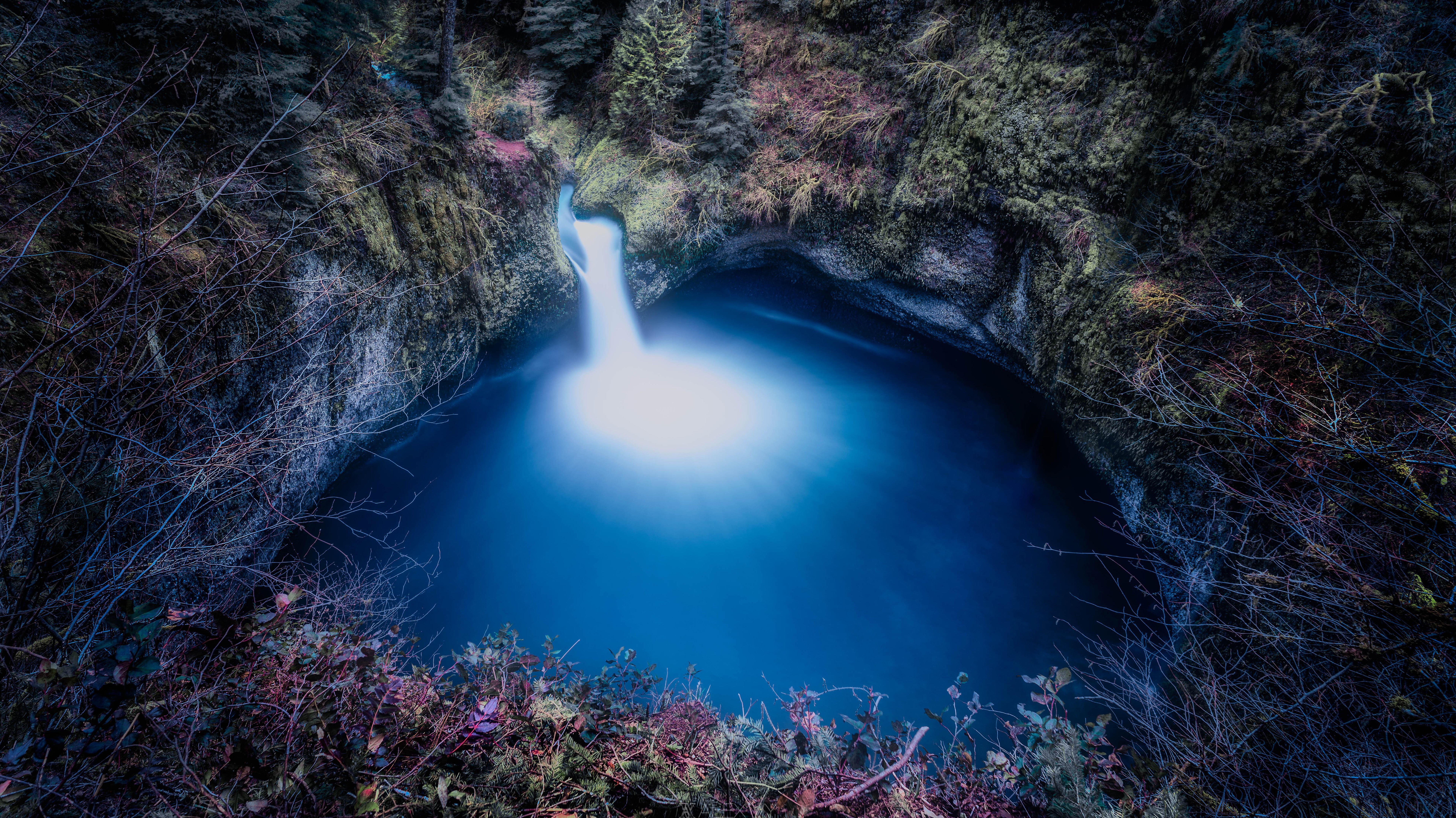 Waterfall in a forest landscape 4K HD Wallpaper