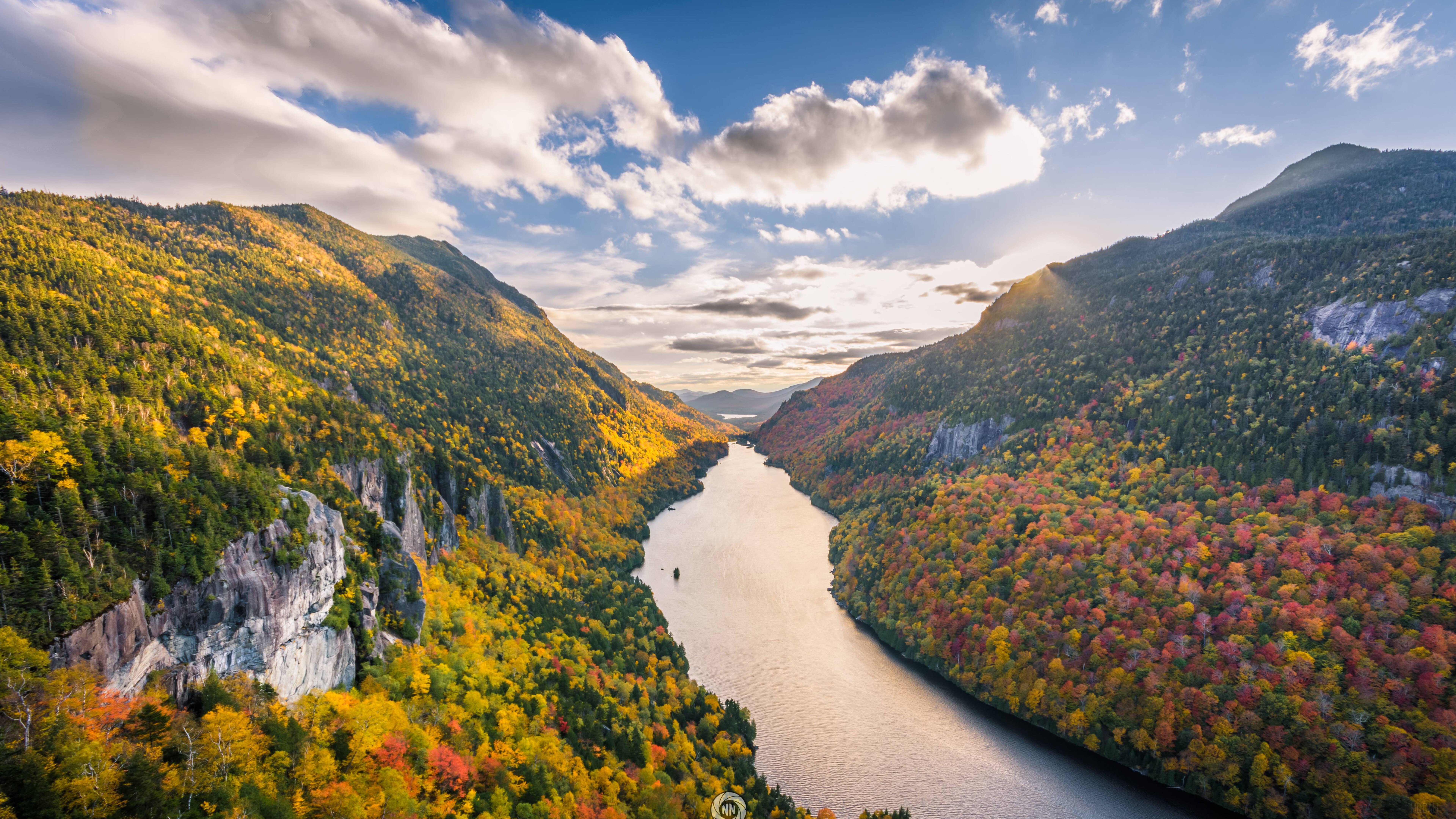 Mountains and River Valley in Autumn Colors 4K HD Wallpaper