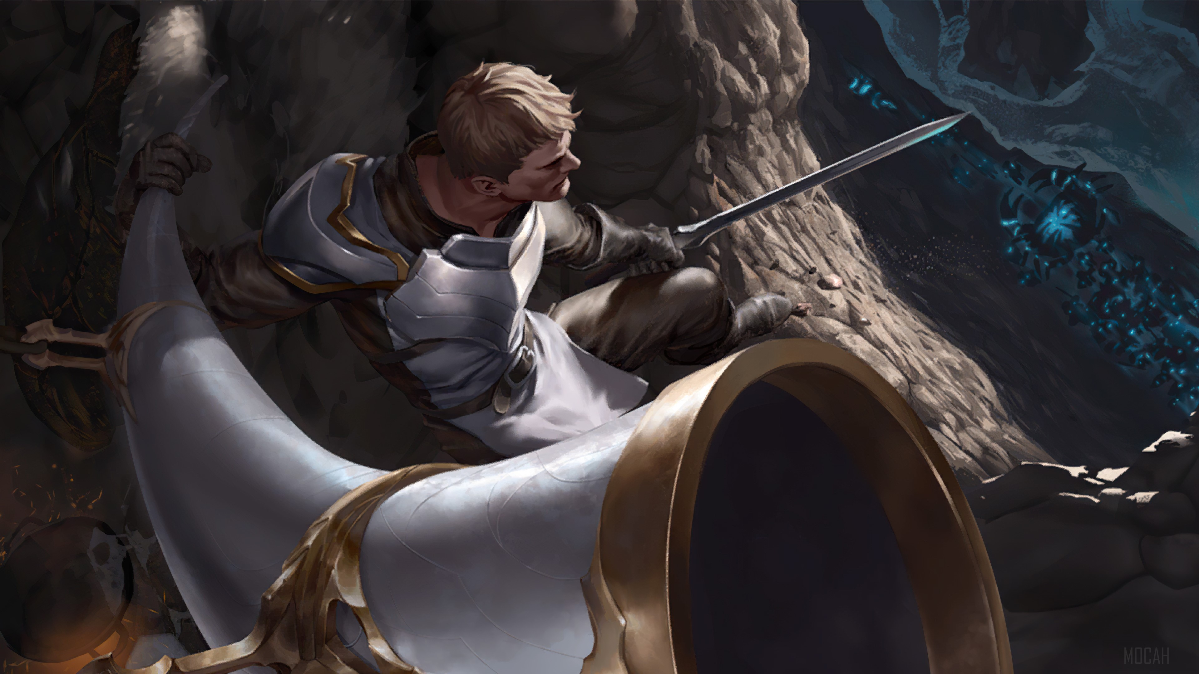 Man with sword in cave, Legends of Runeterra 4K HD Wallpaper