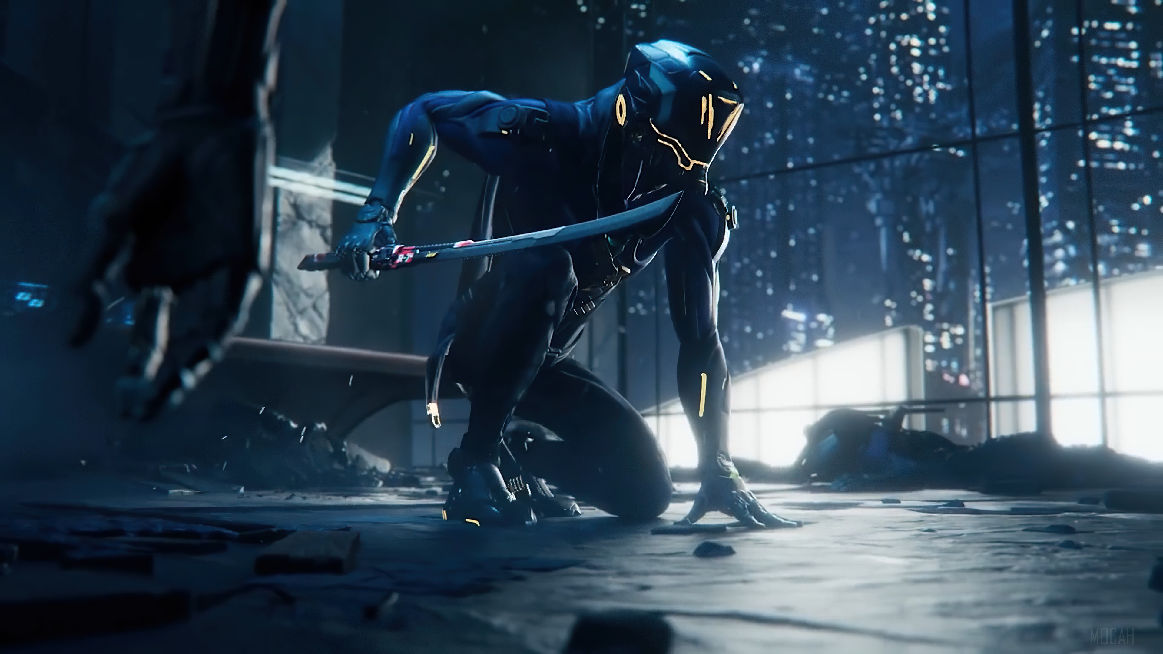 Ghostrunner in a futuristic city 4K HD Wallpaper