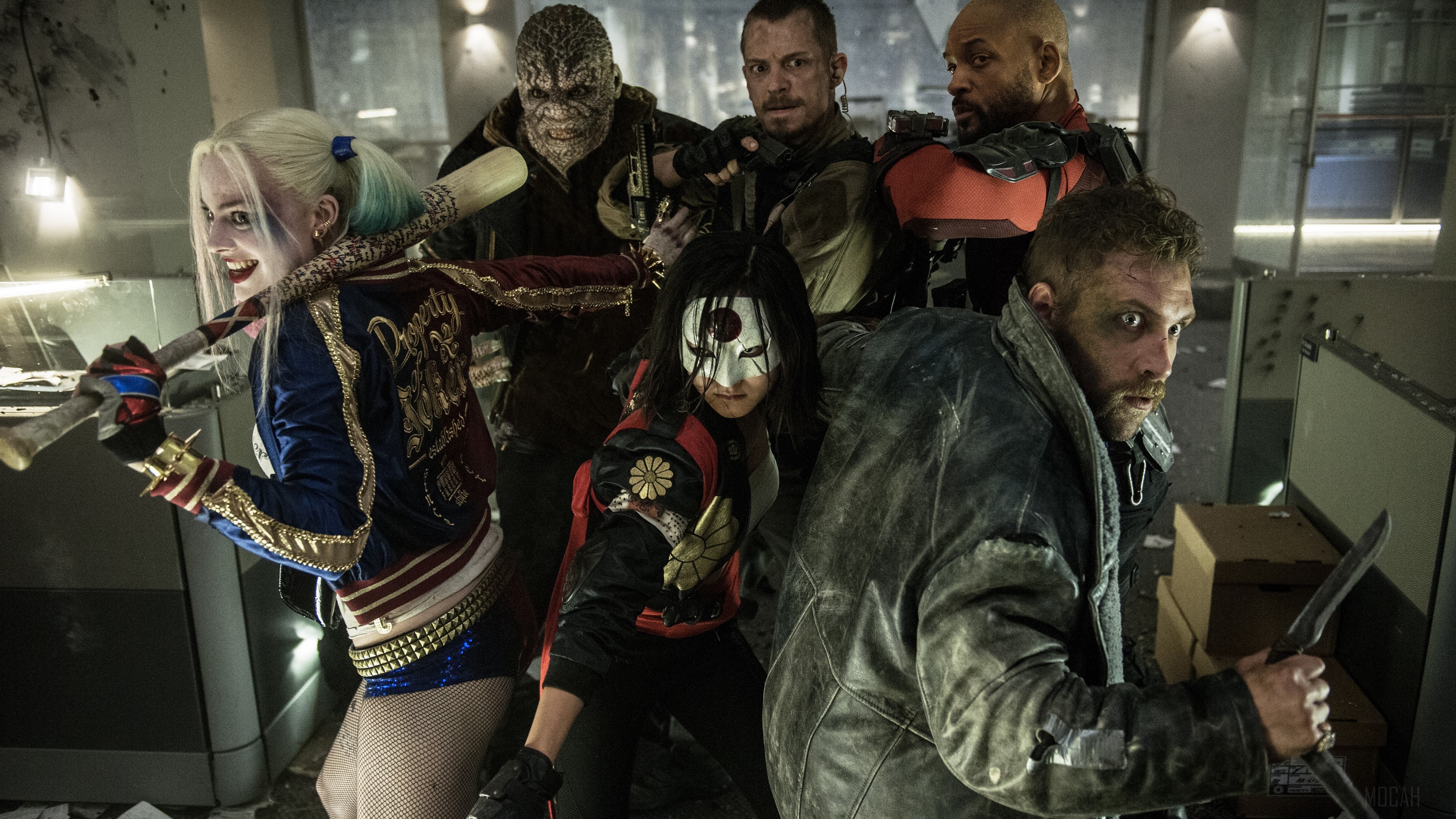 Suicide Squad characters Harley Quinn, Katana, Killer Croc, Deadshot, Captain Boomerang, and Diablo HD Wallpaper