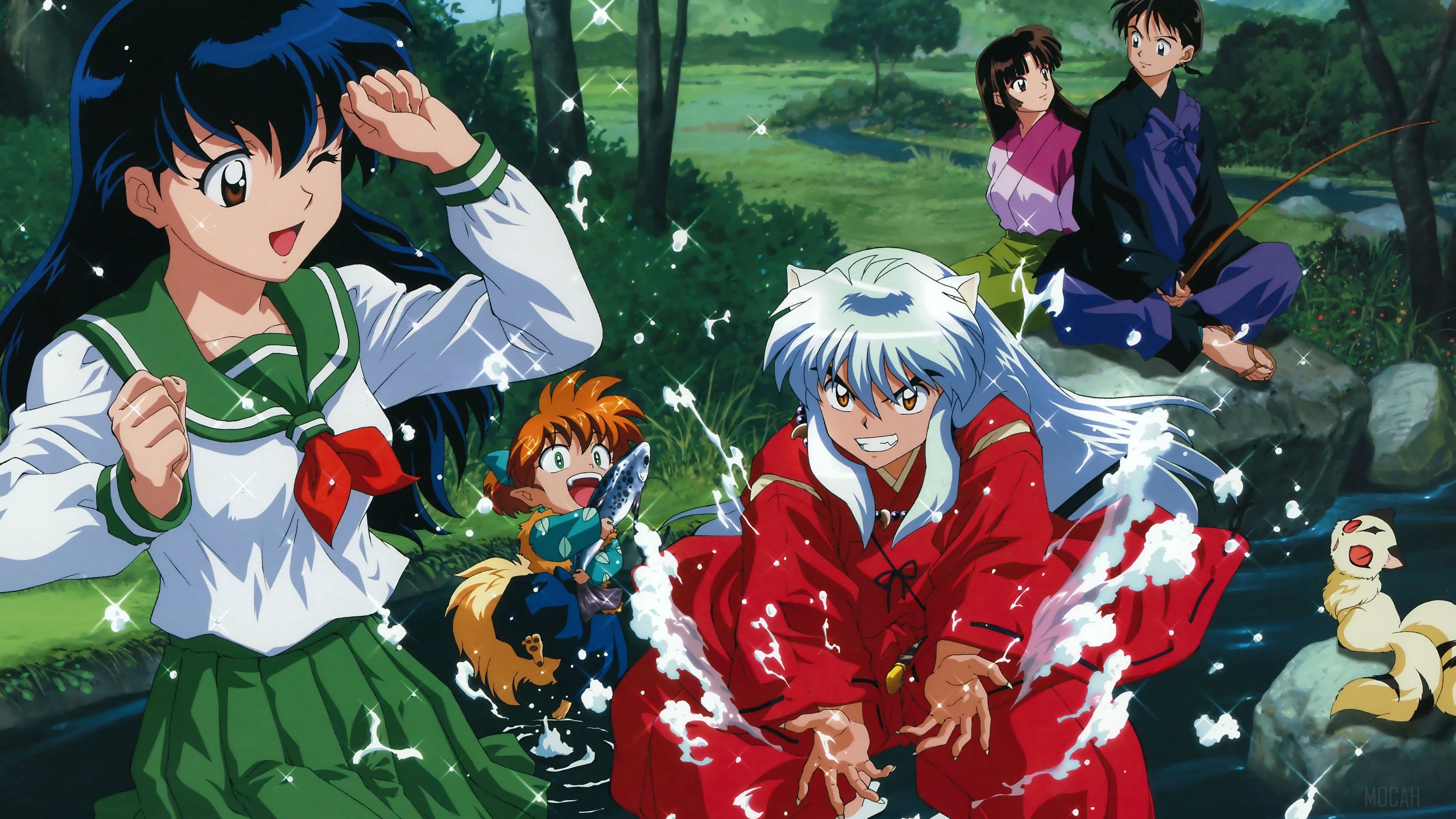 InuYasha and Friends by the Stream 4K HD Wallpaper