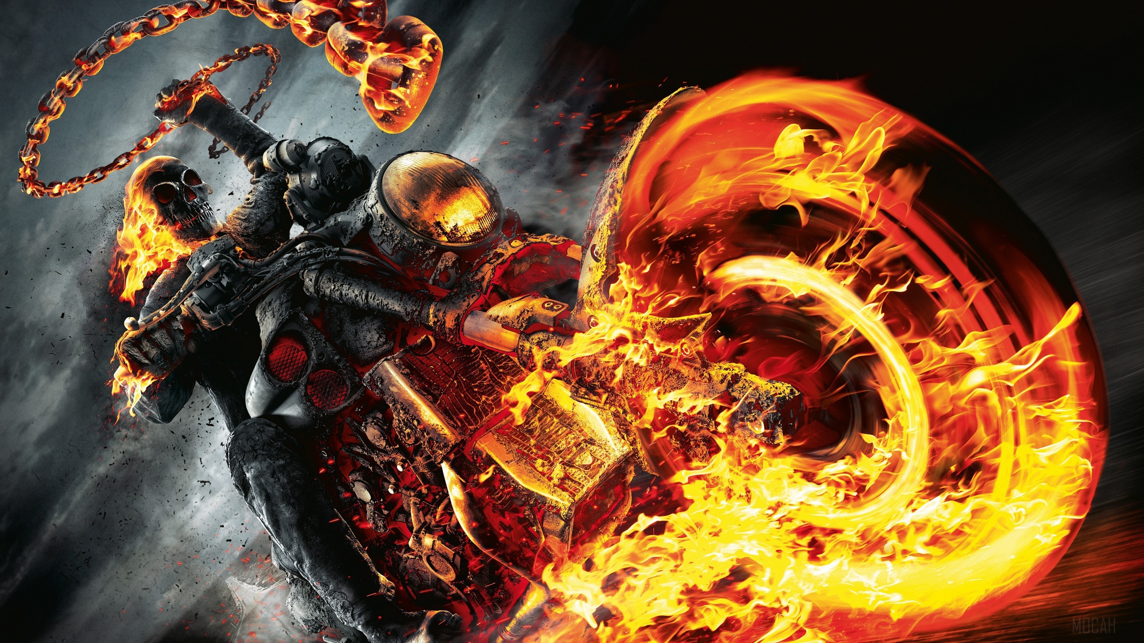 Ghost Rider on a flaming motorcycle HD Wallpaper