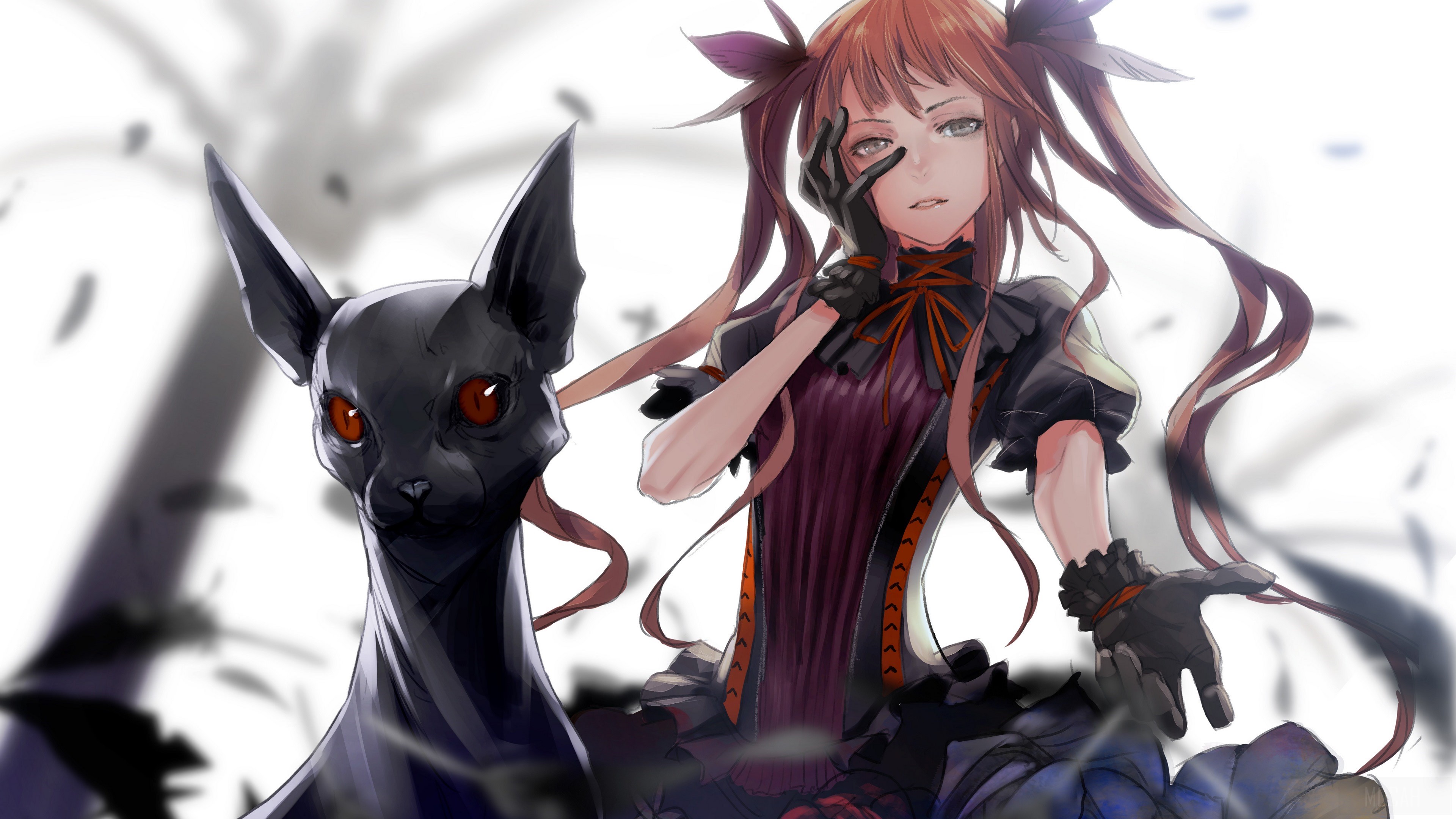 Girl with black cat and red eyes HD Wallpaper