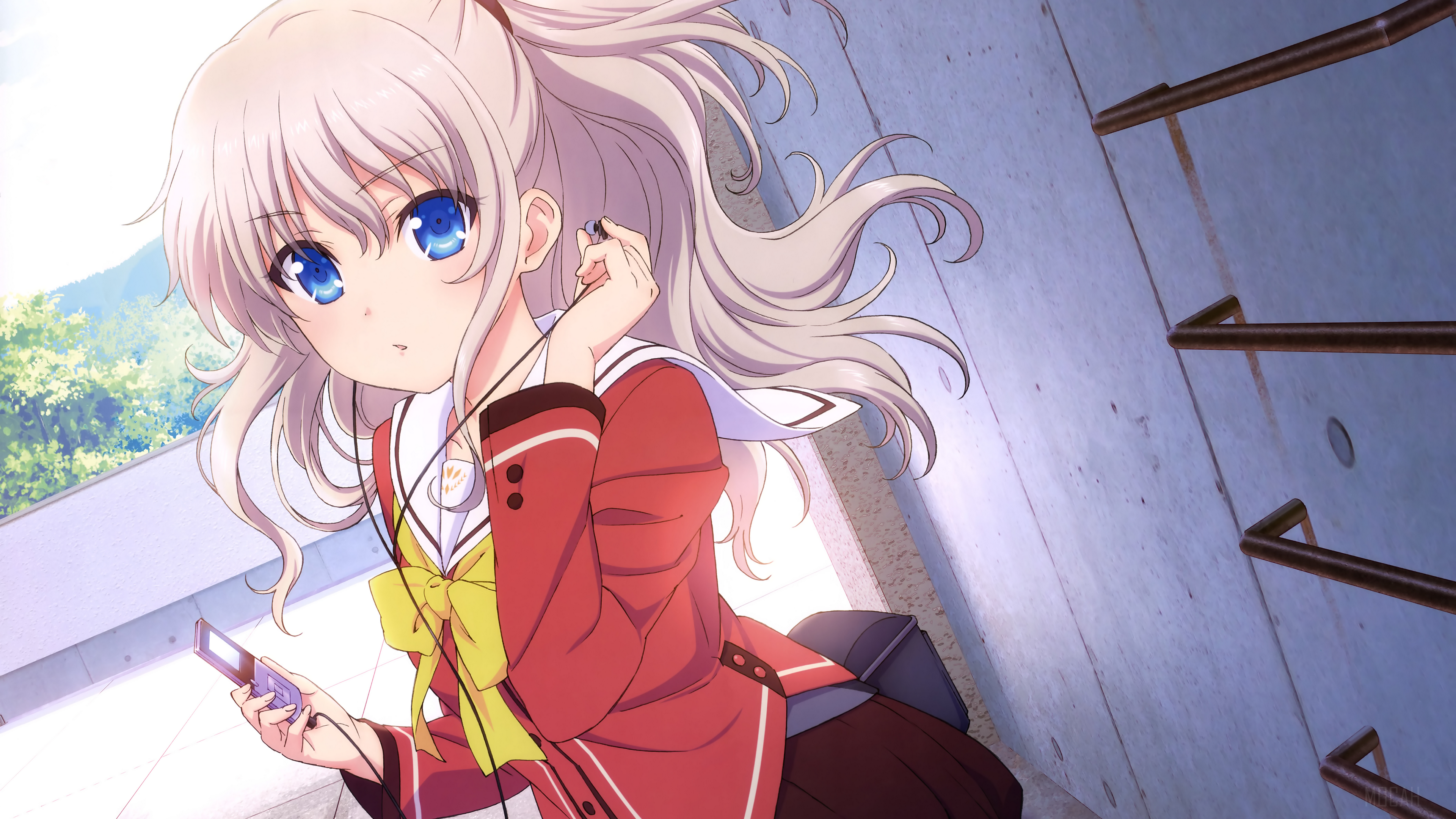 Nao Tomori from Charlotte with blue eyes and white hair HD Wallpaper