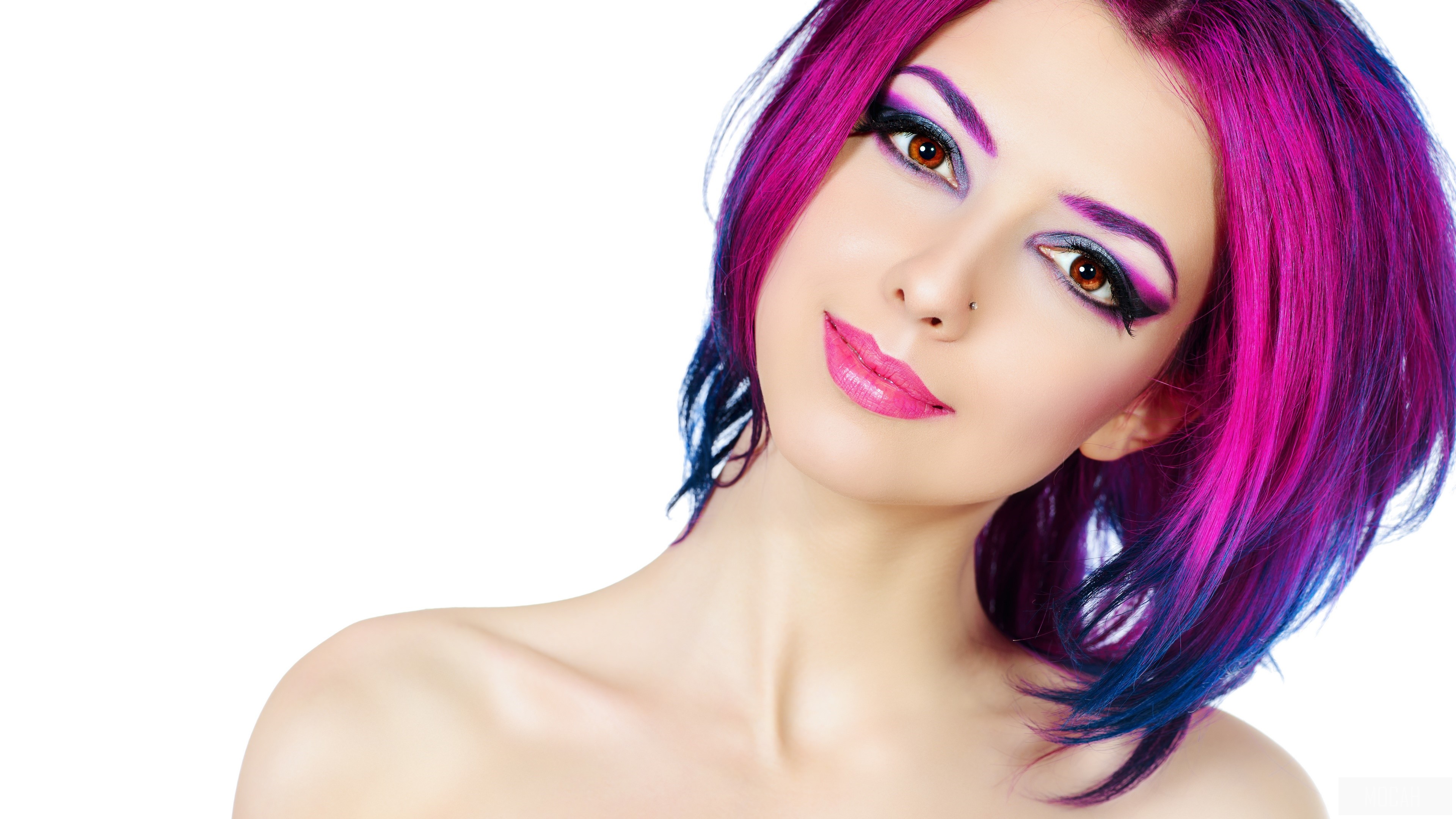 Woman with Vibrant Crimson and Blue Hair 4K HD Wallpaper
