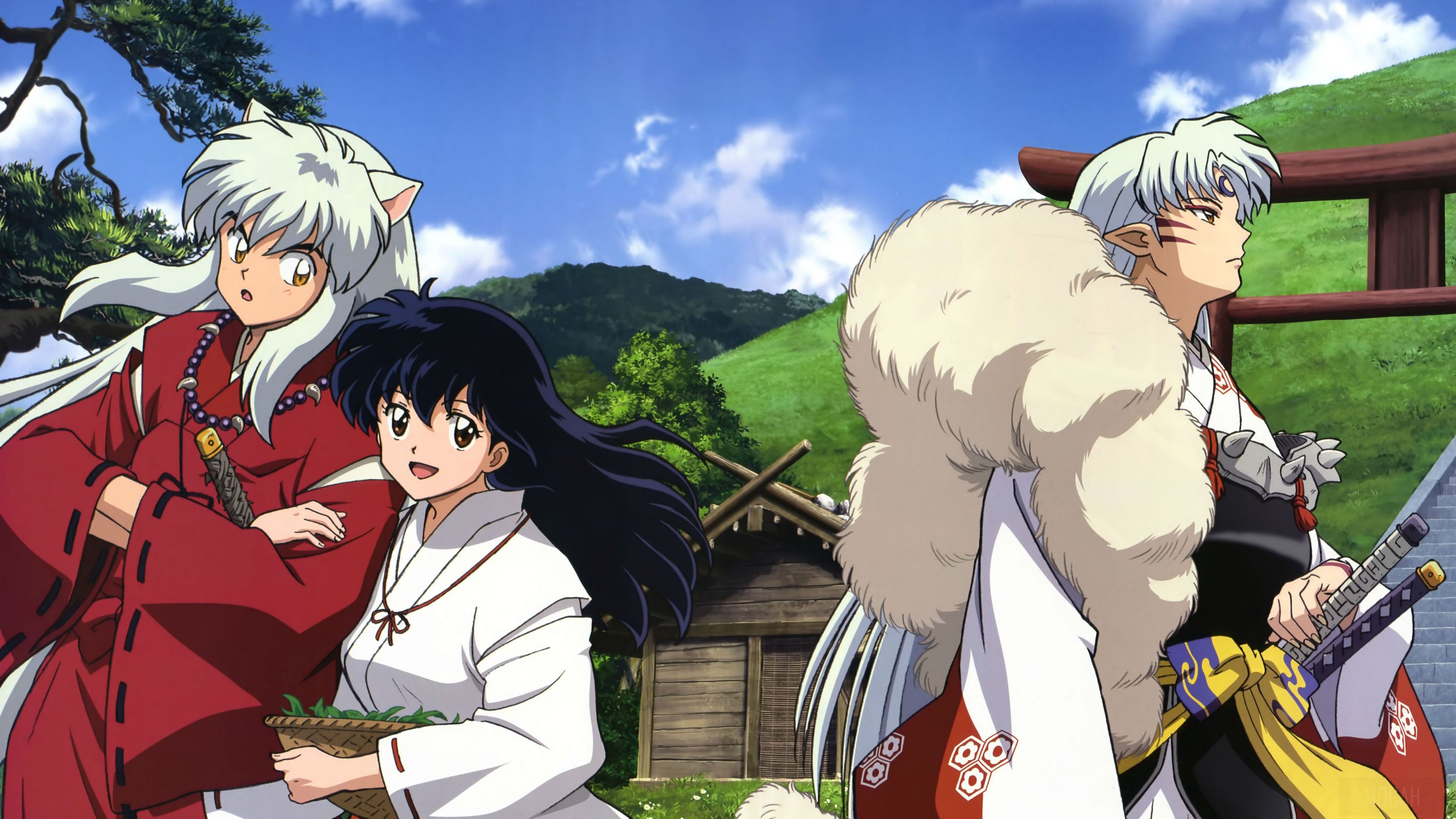 Inuyasha and Kagome with Sesshomaru HD Wallpaper