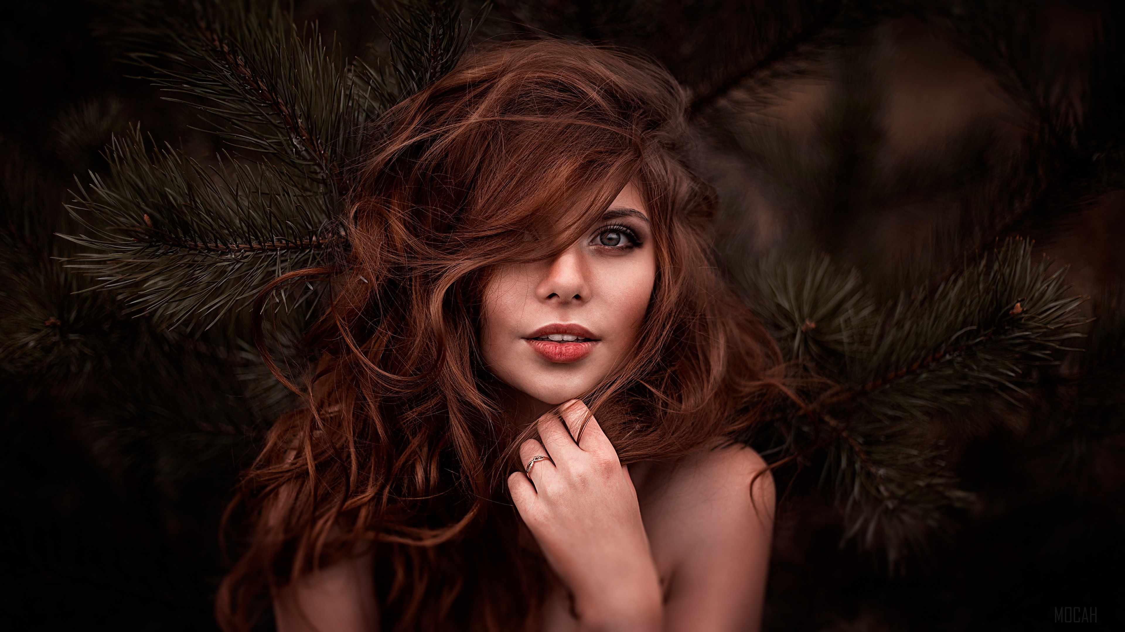 Redhead Woman with Flowing Hair in Nature 4k HD Wallpaper