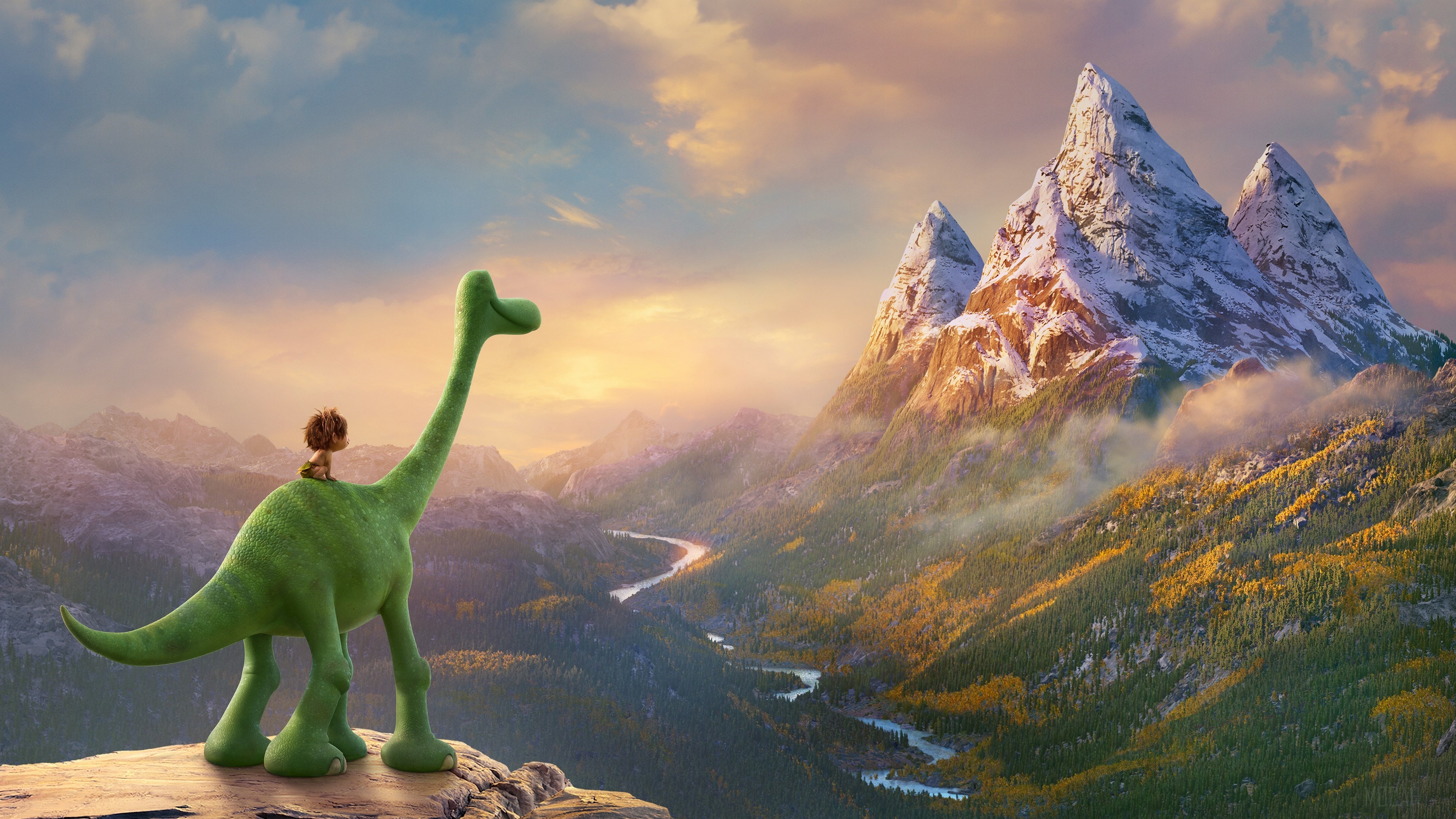 Arlo and Spot from The Good Dinosaur in mountains HD Wallpaper