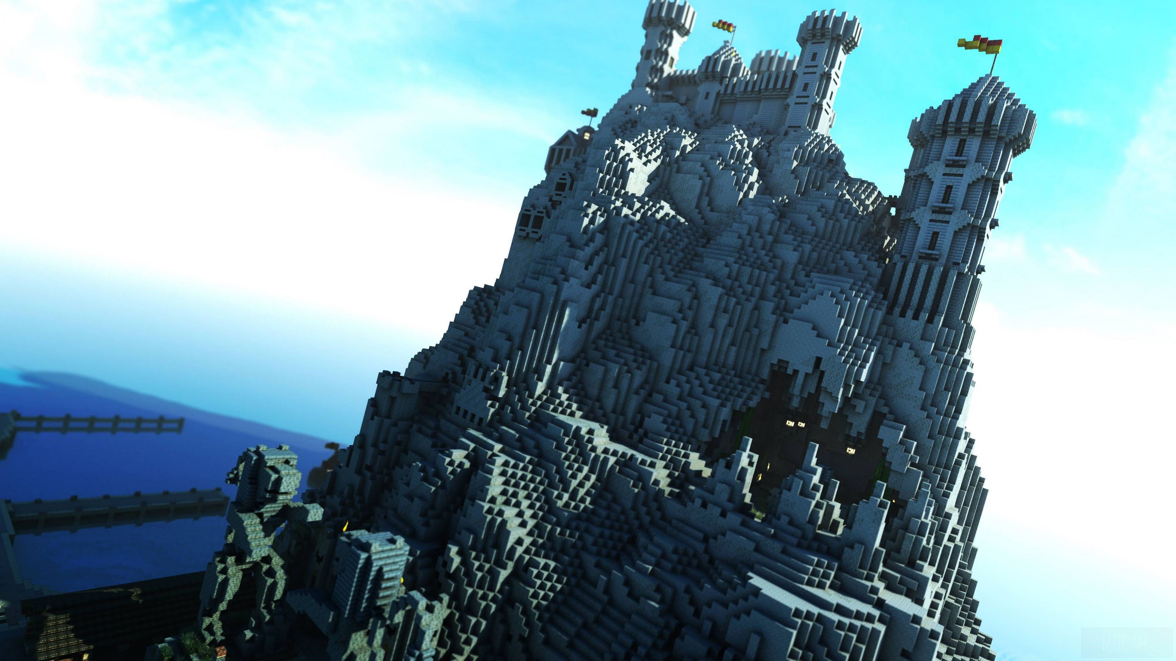 Minecraft castle on a mountain HD Wallpaper