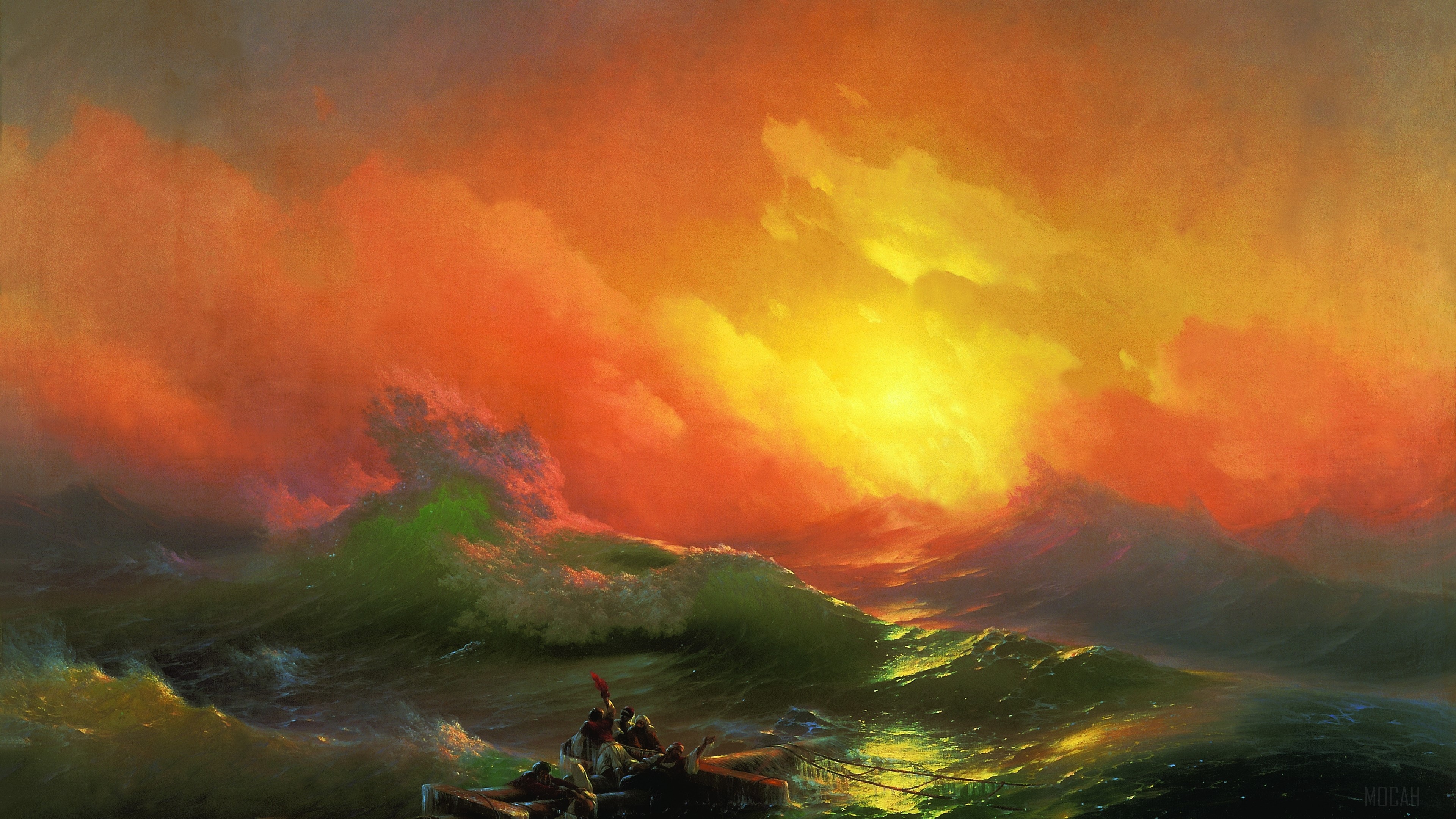 Painting of a stormy ocean at sunset HD Wallpaper