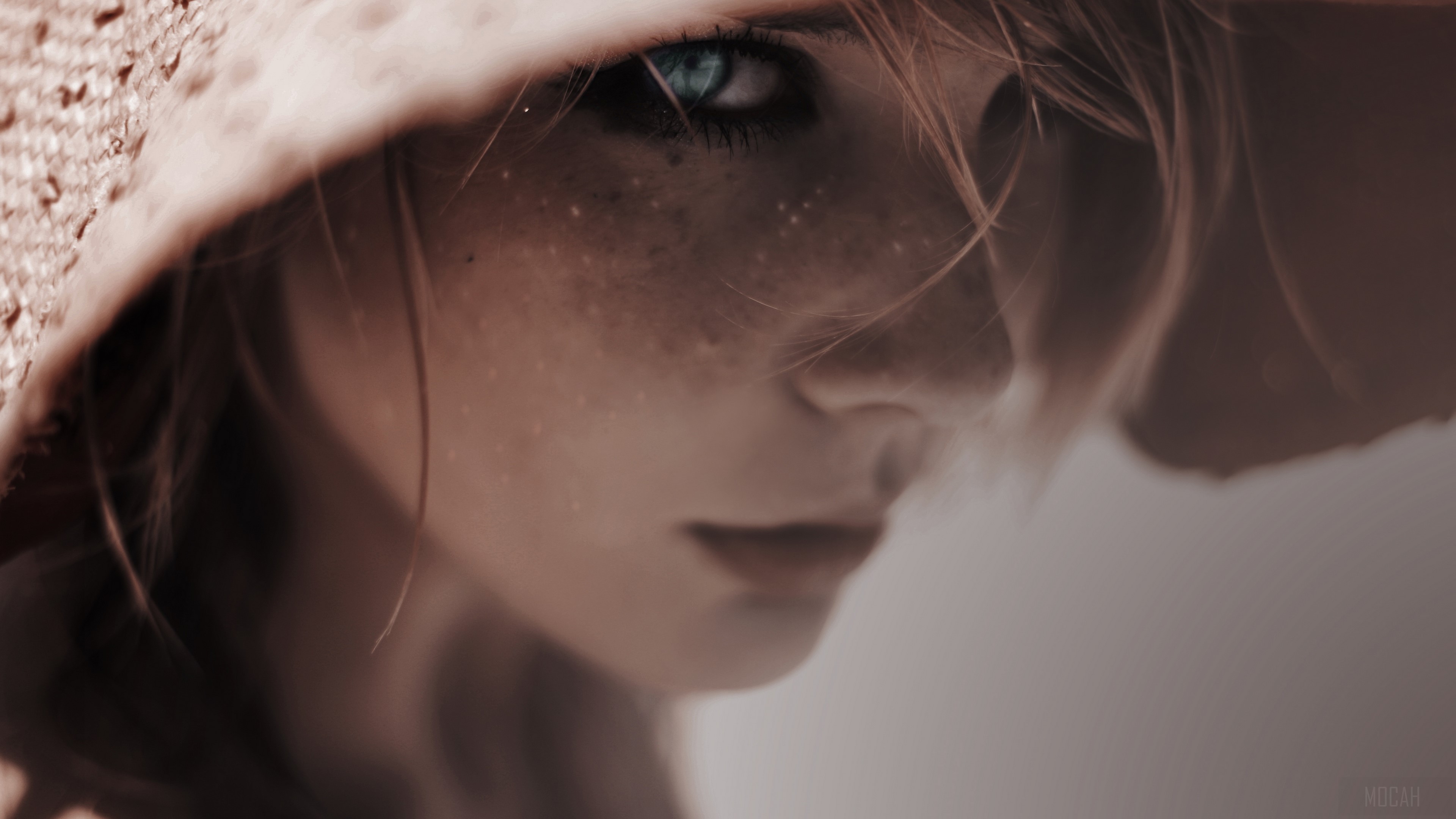 Woman with freckles wearing a hat HD Wallpaper