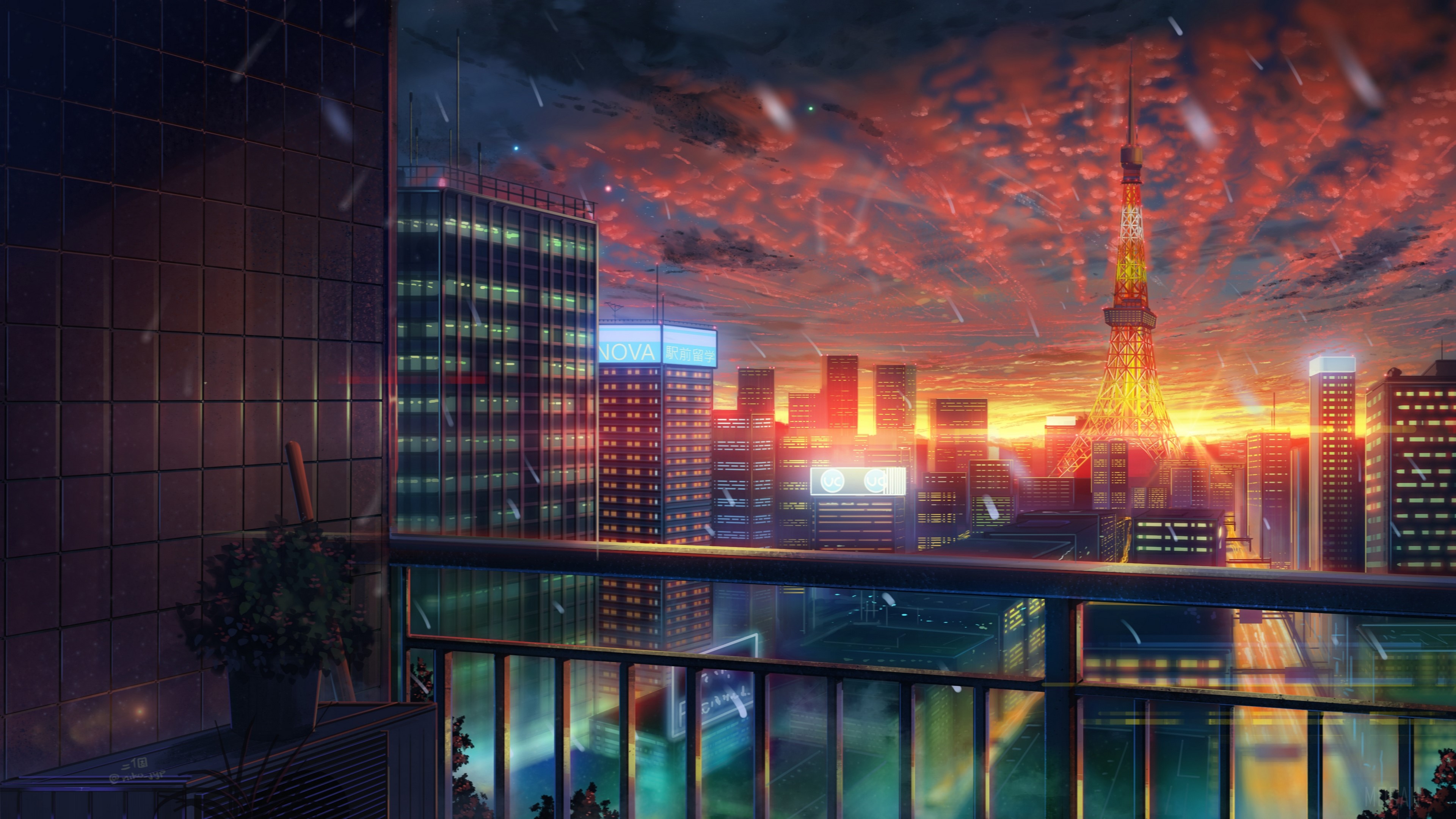 Cityscape with Tokyo Tower at sunset, 4K HD Wallpaper