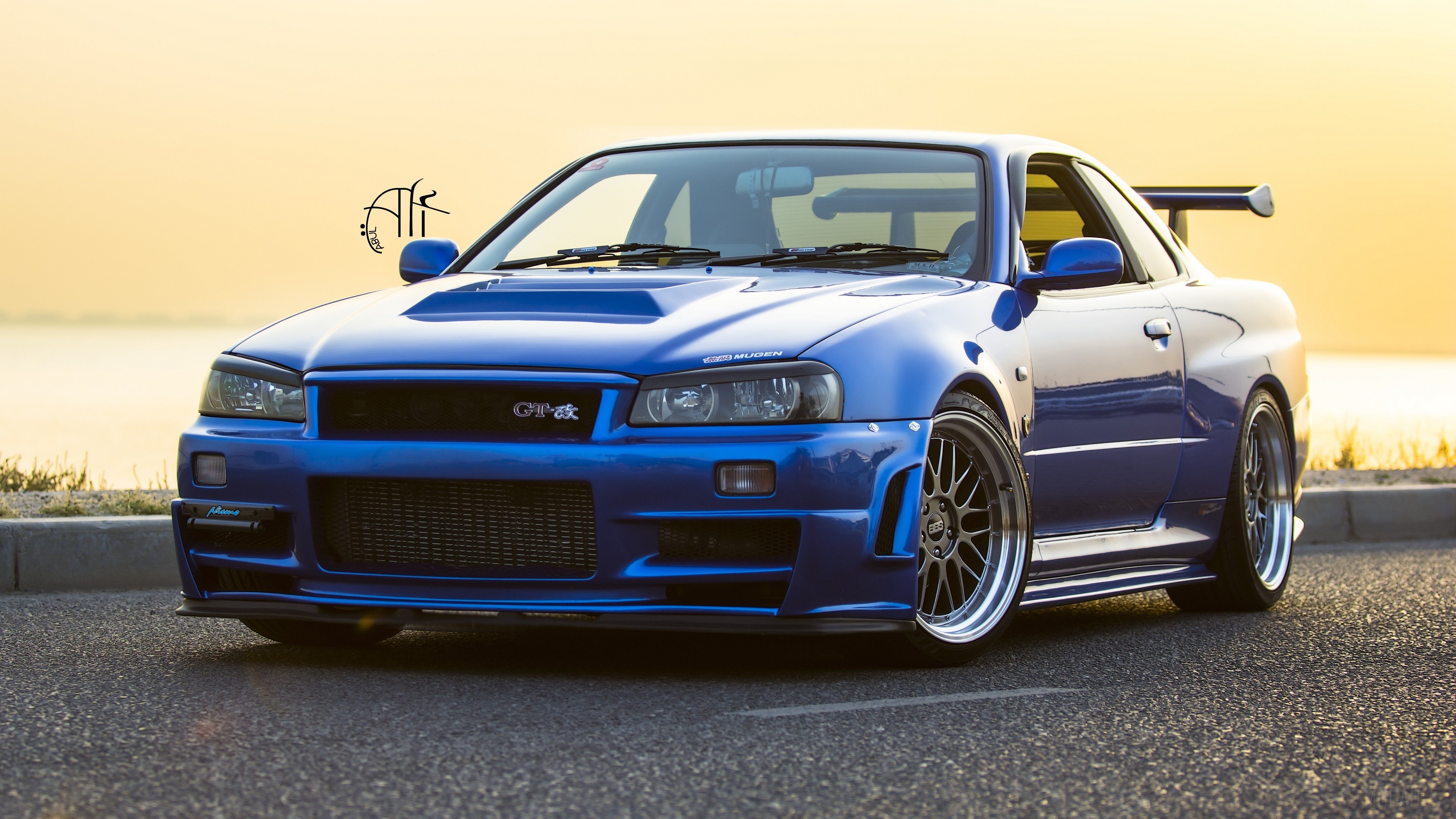 Blue Nissan Skyline GT-R R34 with spoiler HD Wallpaper